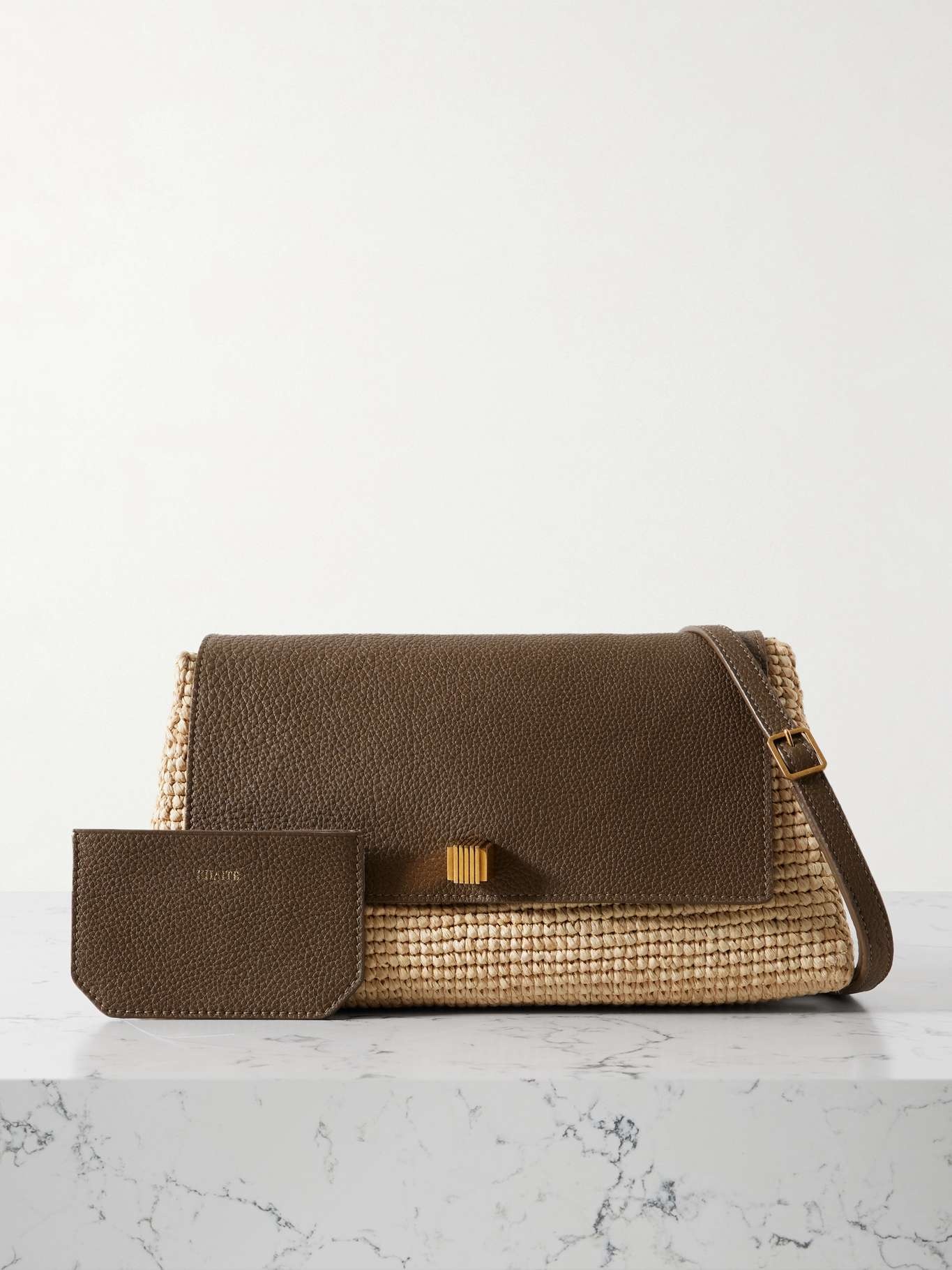 Audrey raffia and textured-leather shoulder bag Neutral - 7