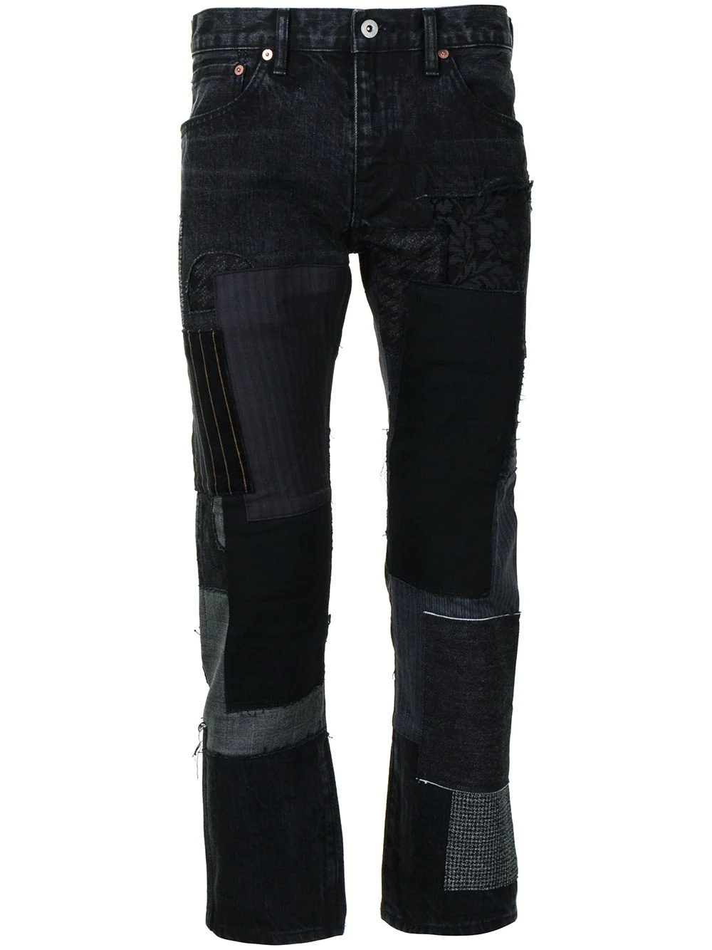 patchwork-design cropped jeans - 1