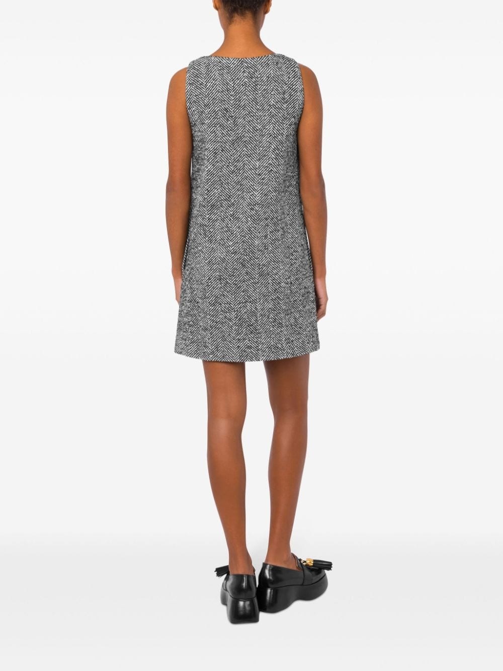 V-neck herringbone-pattern dress - 3
