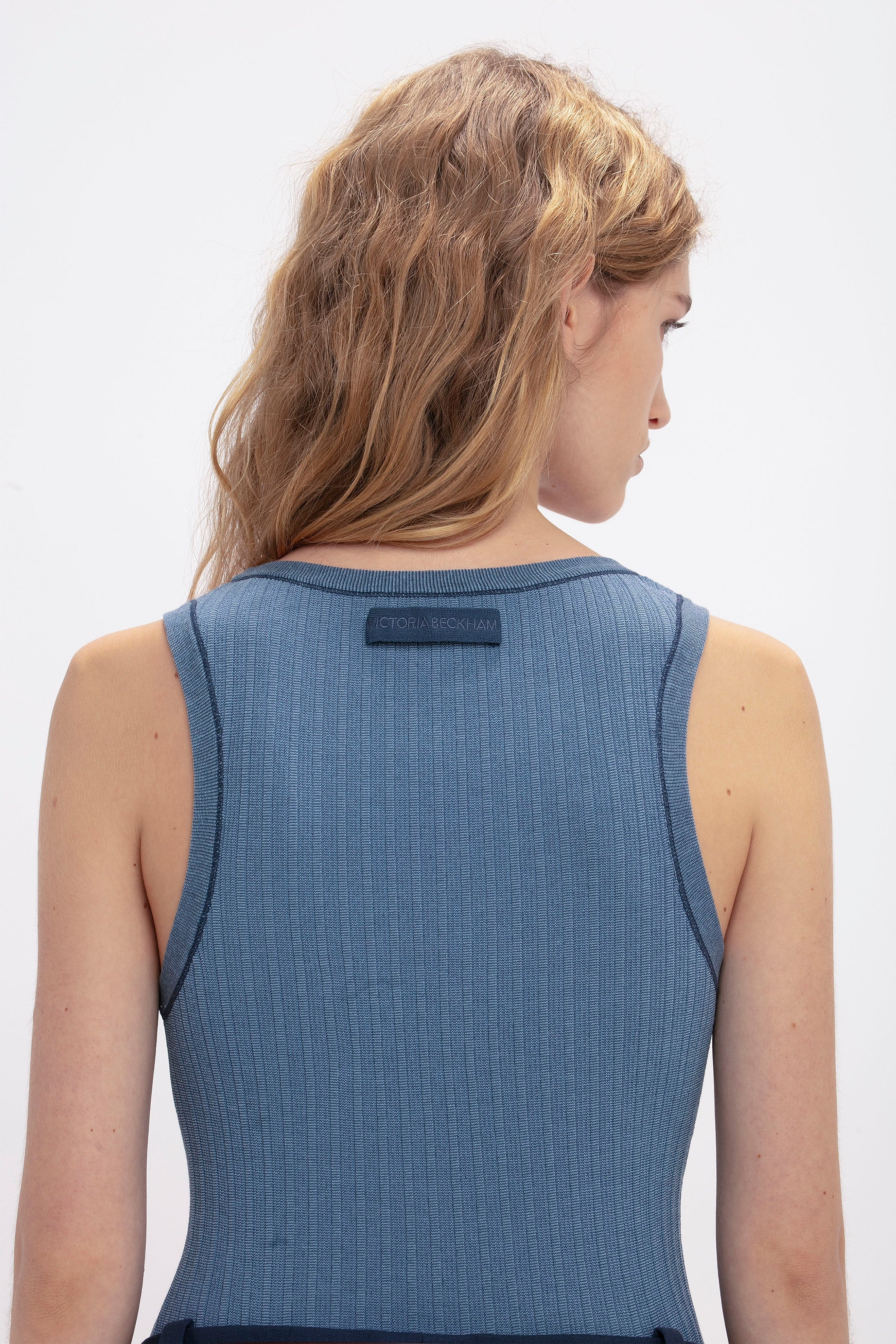 Fine Knit Micro Stripe Tank In Heritage Blue - 5