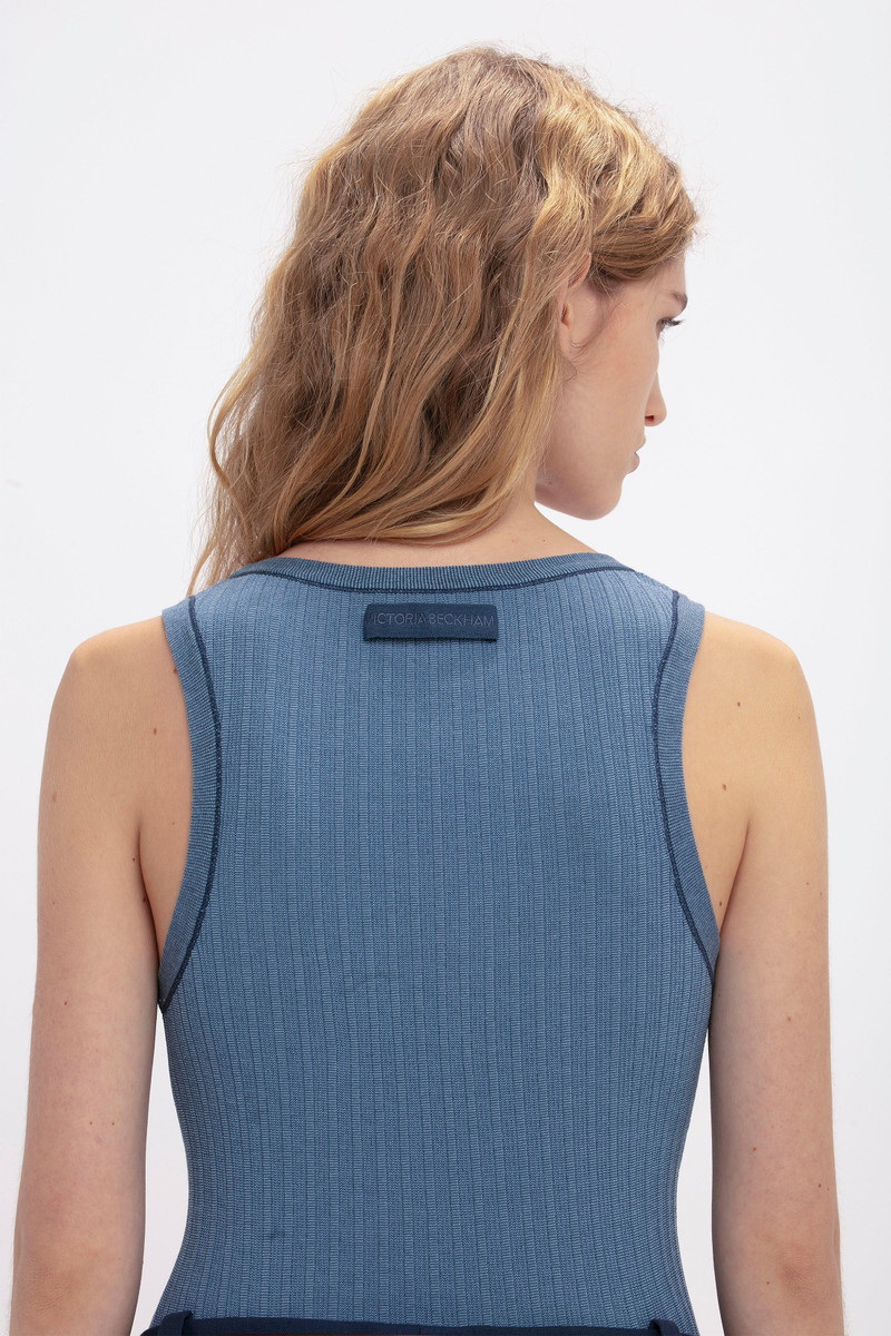Fine Knit Micro Stripe Tank In Heritage Blue 5