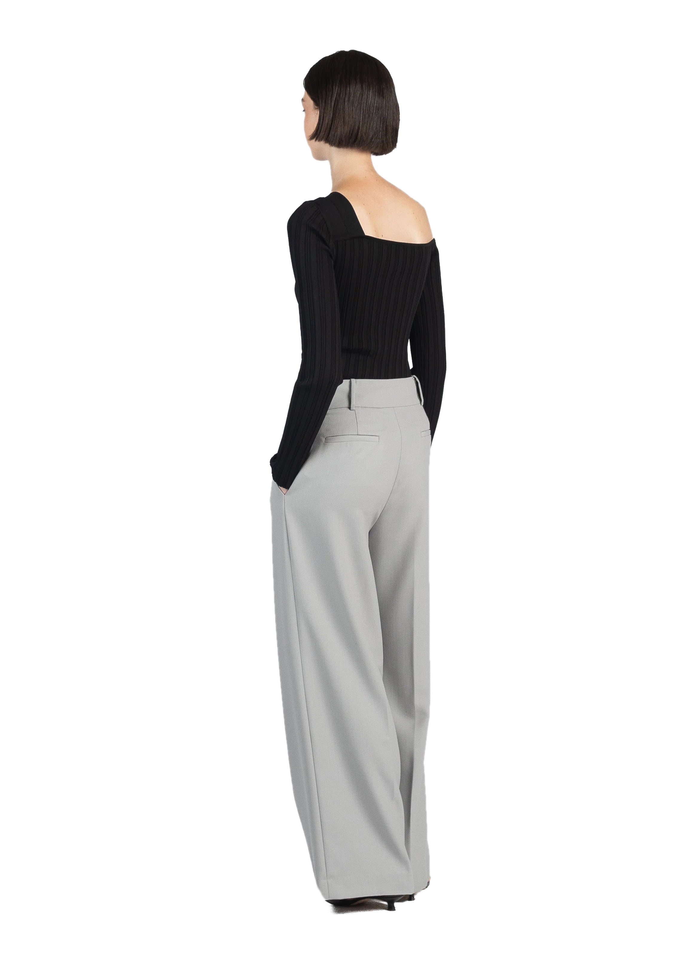 Wide Leg Tailored Trousers Grey - 3