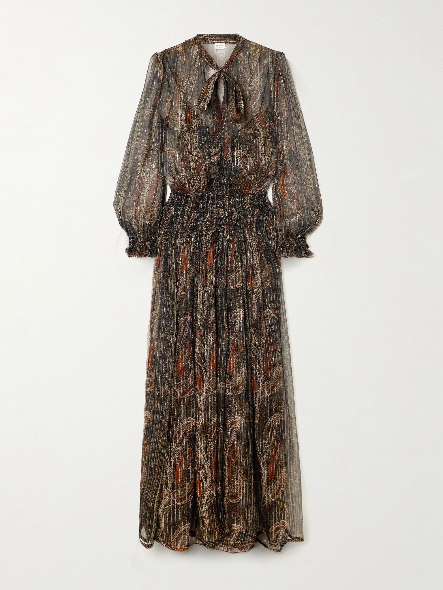 Smocked metallic paisley-print silk-blend chiffon maxi dress Multi - 1