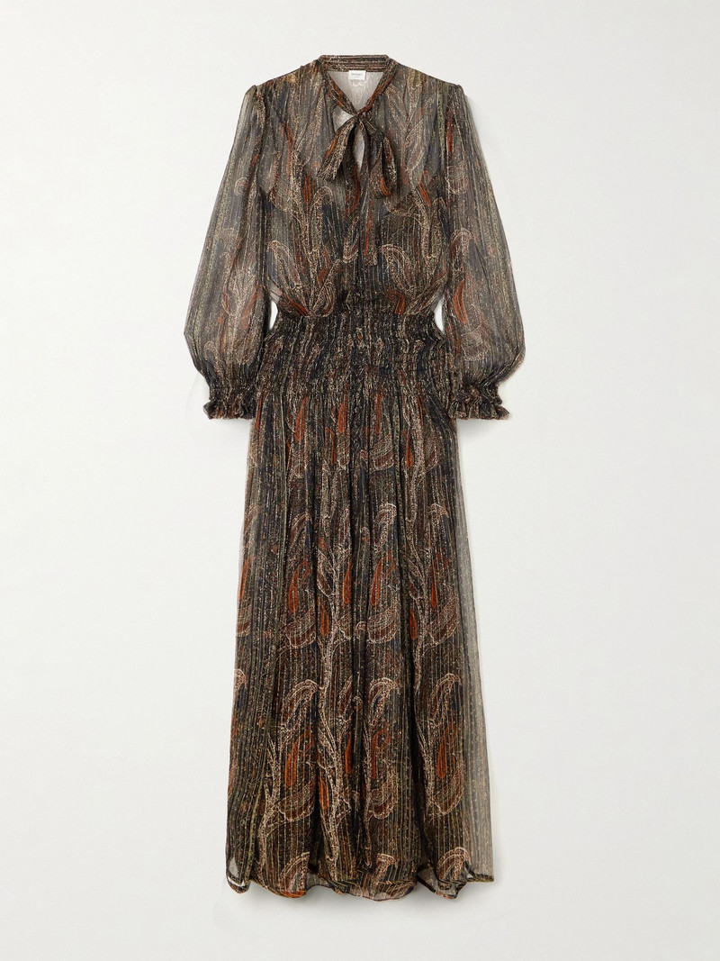 Smocked 금속 paisley-print 실크 blend chiffon maxi 드레스 멀티 1