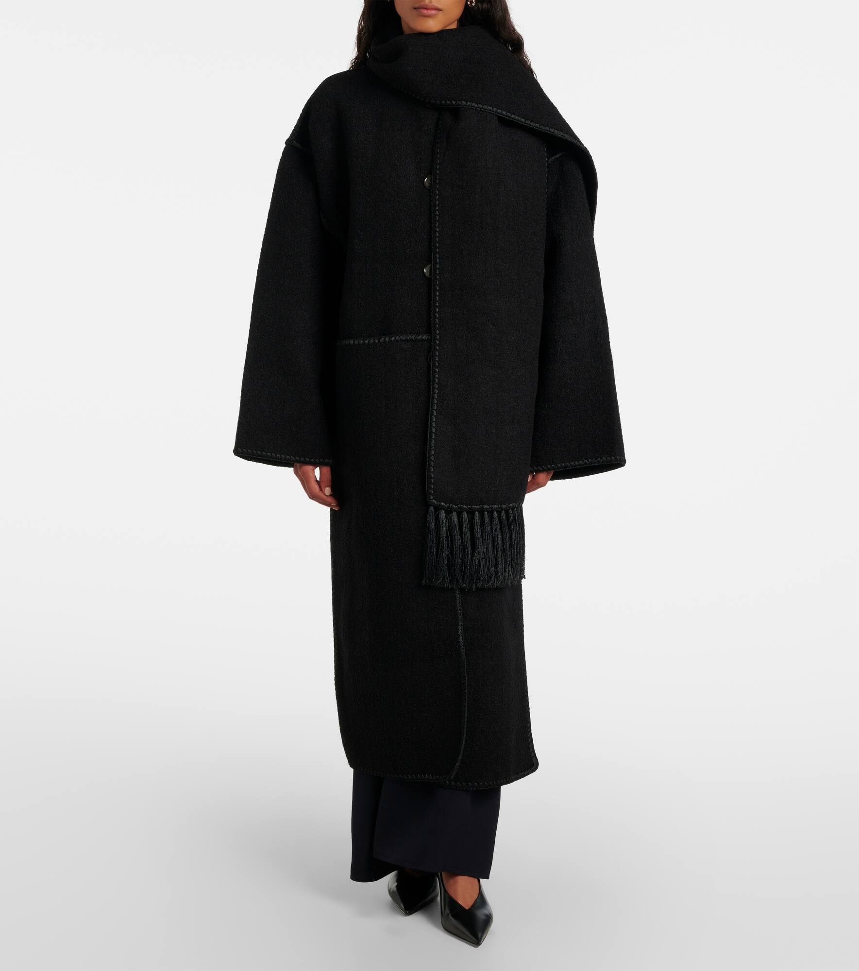 Embroidered wool-blend scarf coat - 7