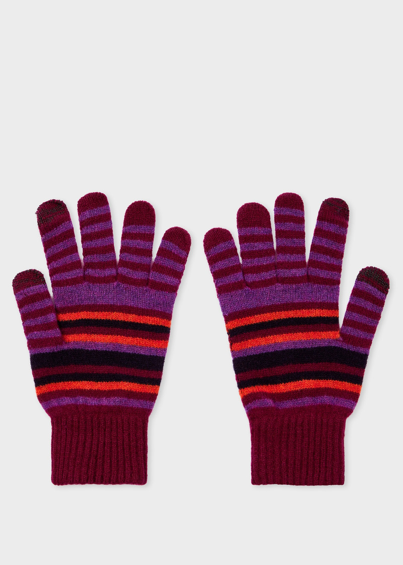 Paul Smith Burgundy Wool Striped Gloves outlook