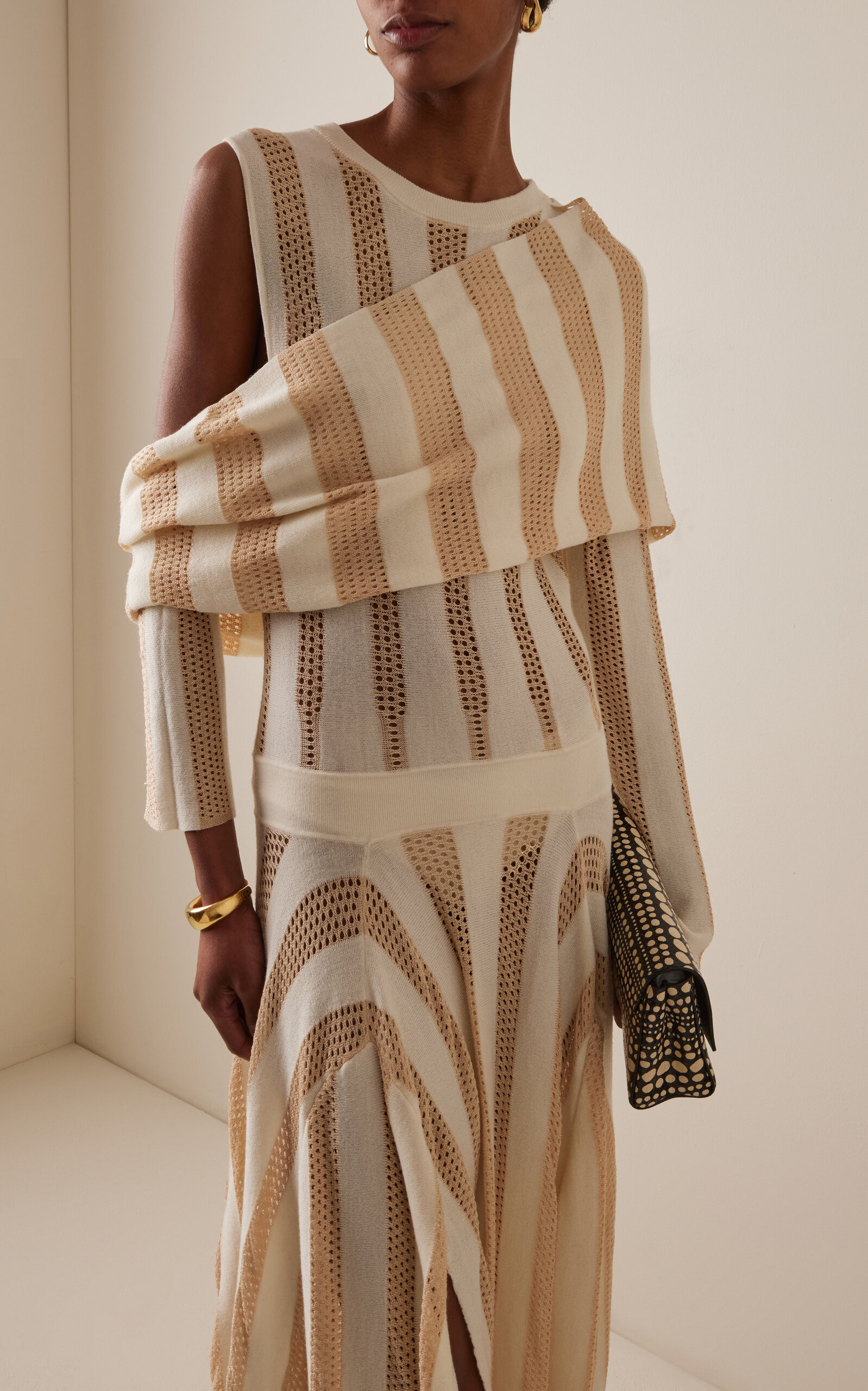 Shrug Draped Wool-Blend Maxi Dress ivory - 3