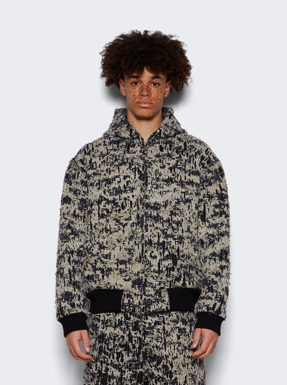 Lined Denim Hoodie Beige and Black - 3