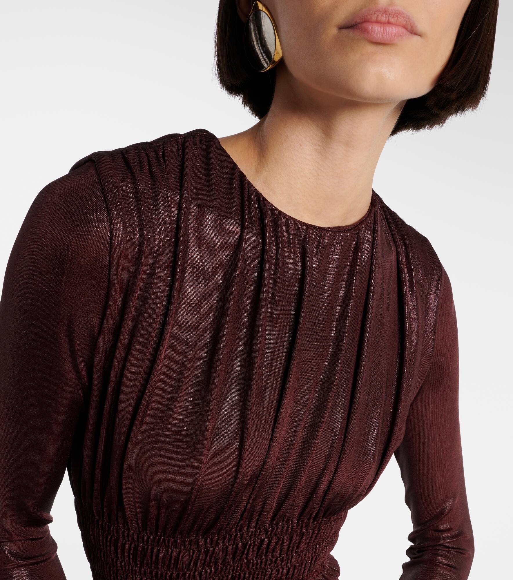 Smocked lamé jersey midi dress - 4
