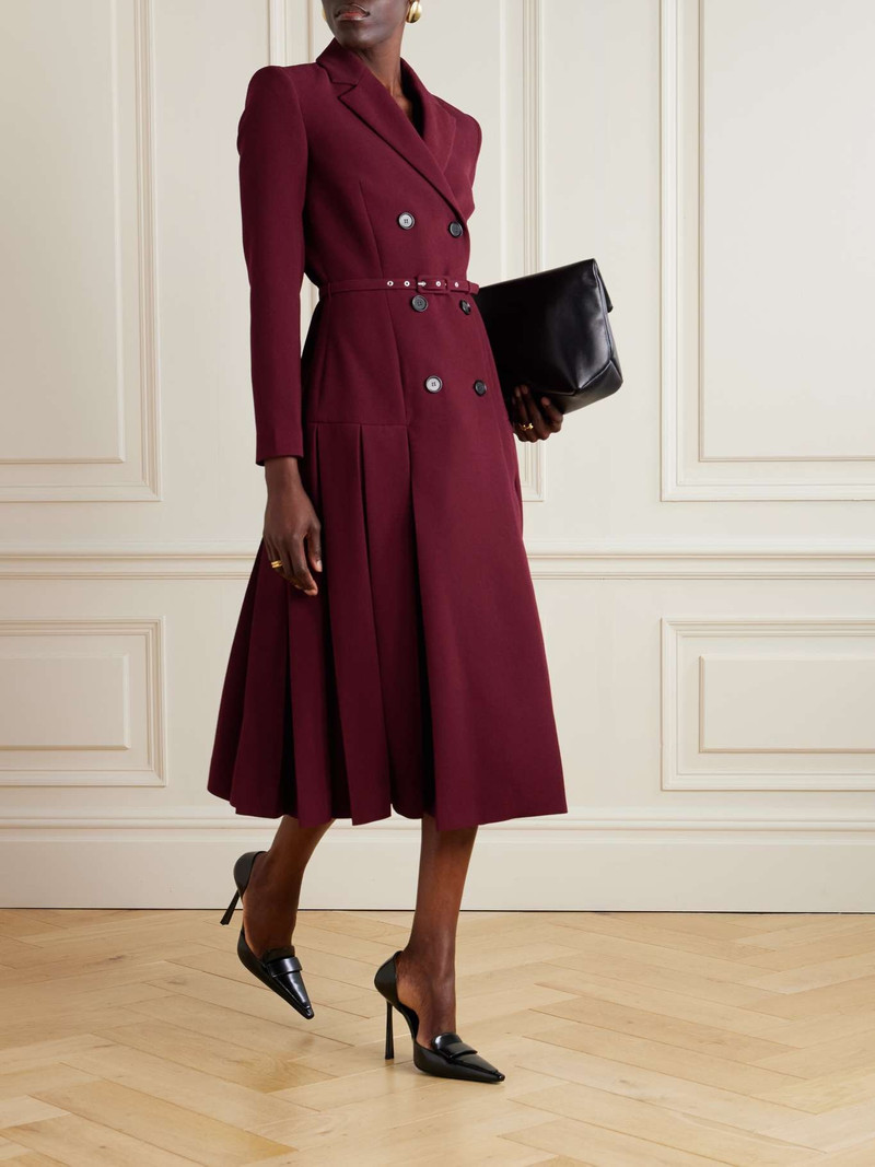 EMILIA WICKSTEAD Chaney belted double-breasted crepe coat Burgundy outlook