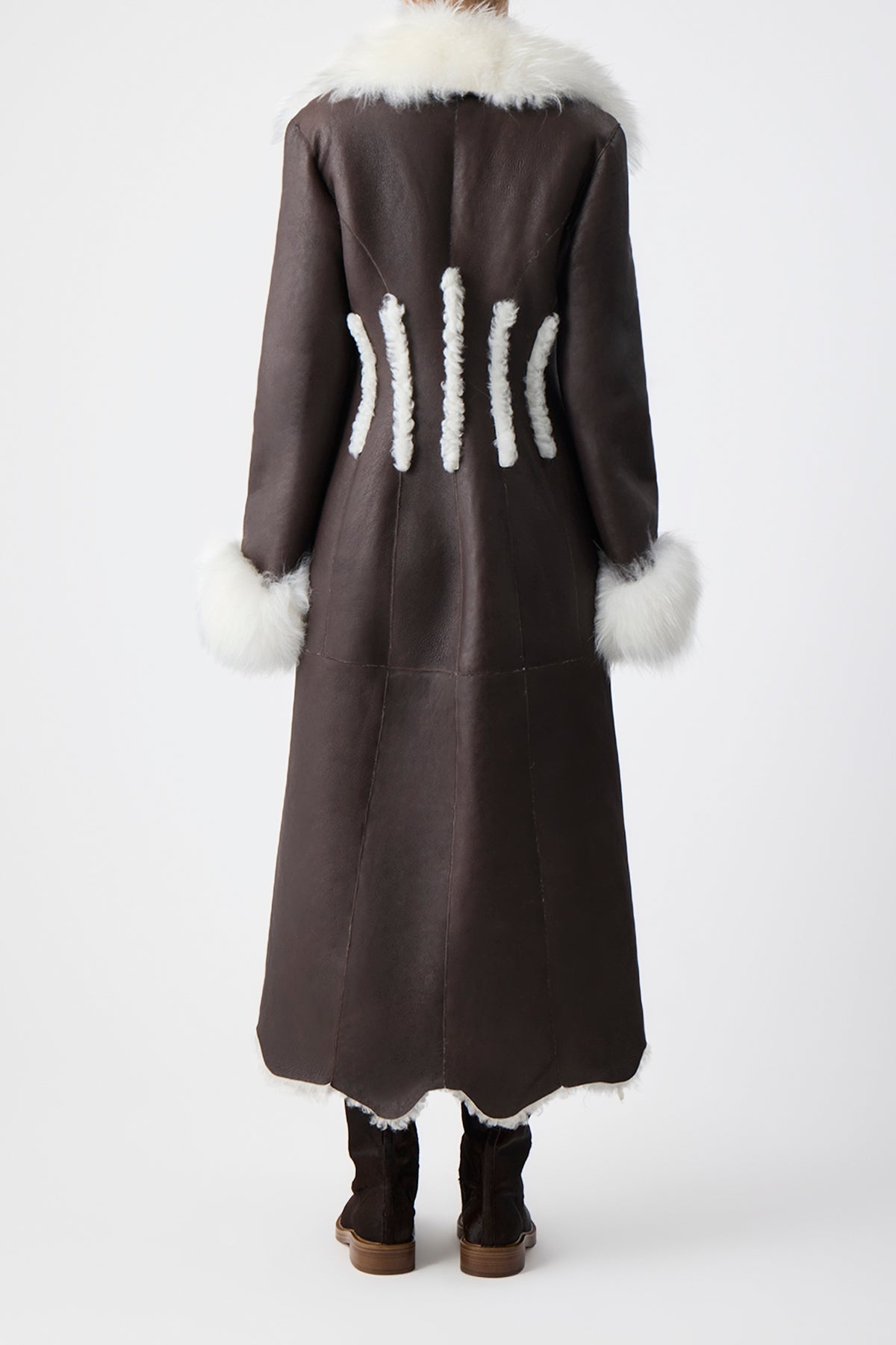 Prufrock Coat in Chocolate & Ivory Cashmere Shearling - 7