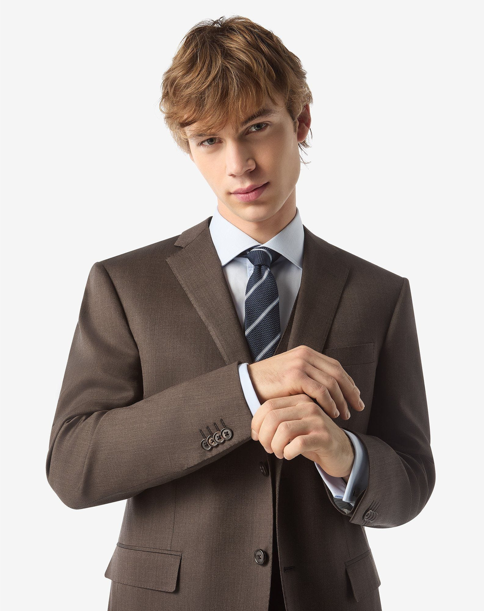 Brown stretch wool suit with waistcoat - 6