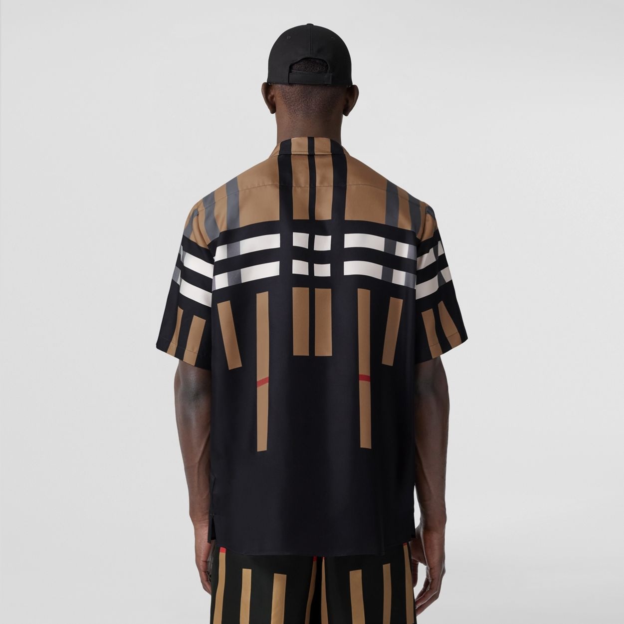Short-sleeve Sliced Check Print Silk Shirt - 4