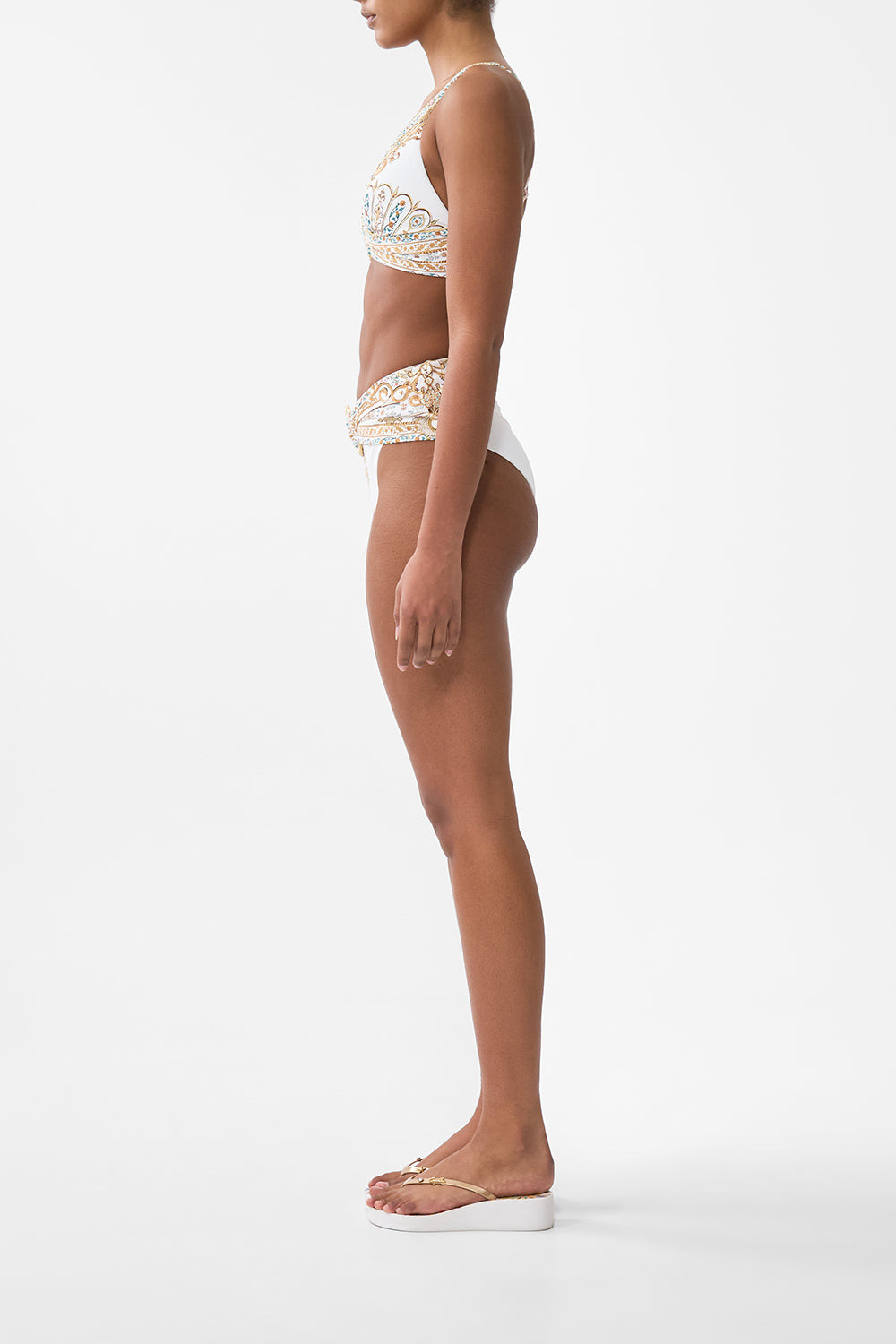 HIGH WAIST BIKINI BOTTOM WITH PLEAT WAIST TRIM - 4