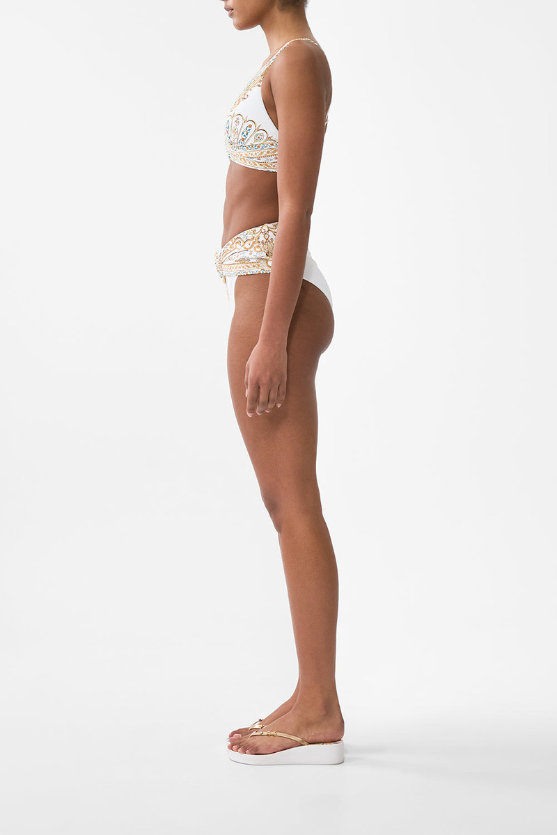 HIGH WAIST BIKINI BOTTOM WITH PLEAT WAIST TRIM 4