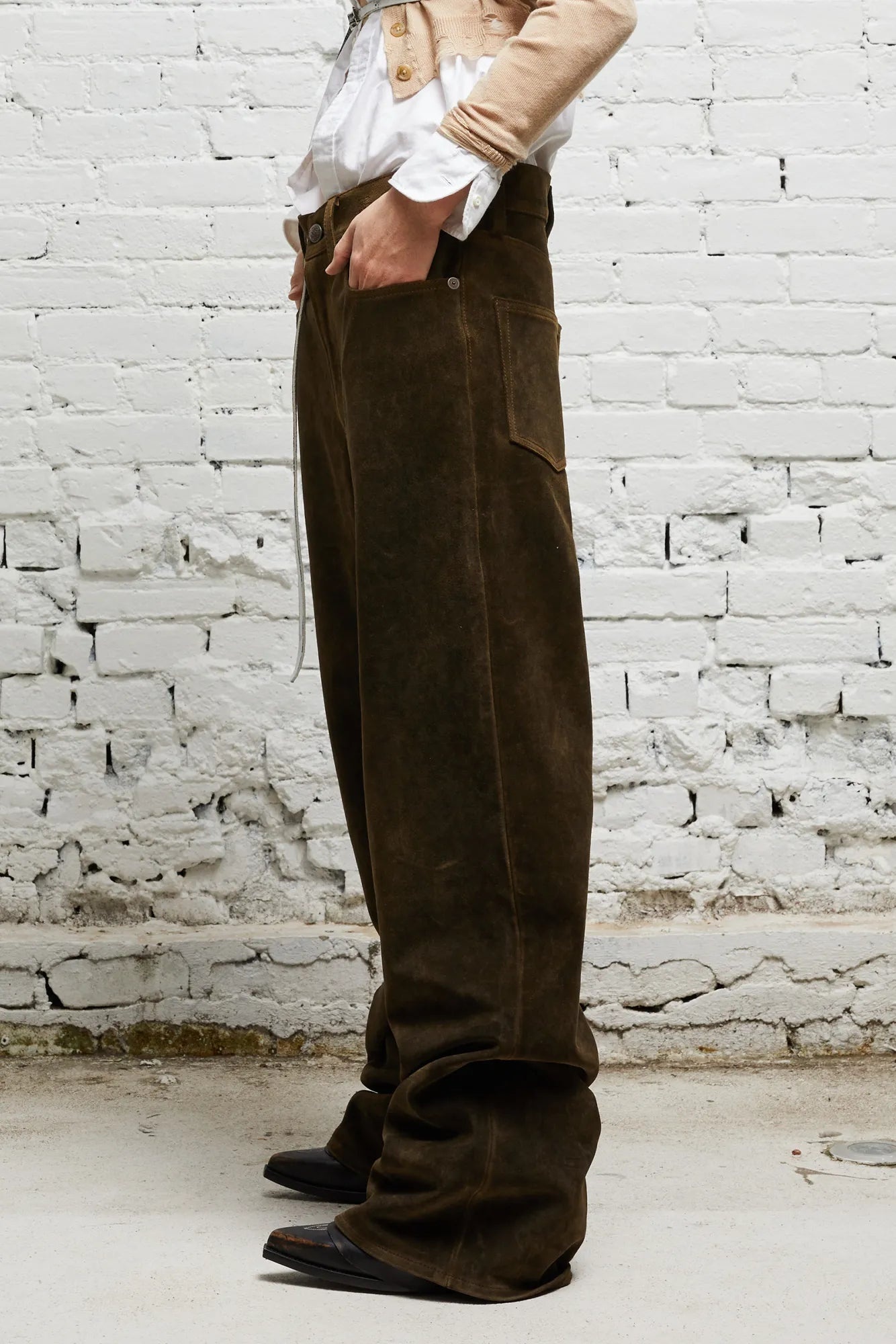 D'ARCY LOOSE LEATHER PANT - BROWN - 2