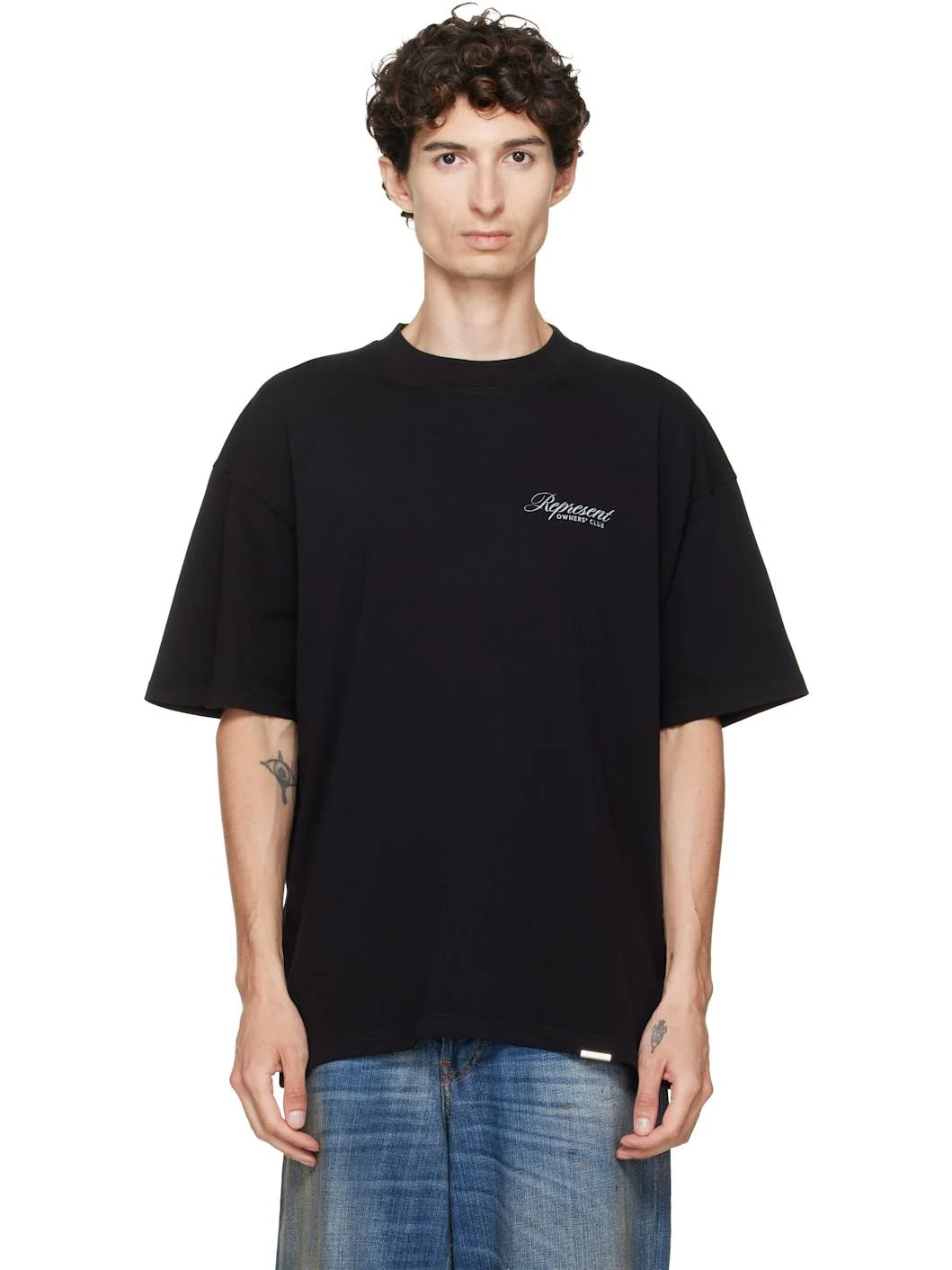 Black Printed 'Owners Club' Script T-shirt - 1