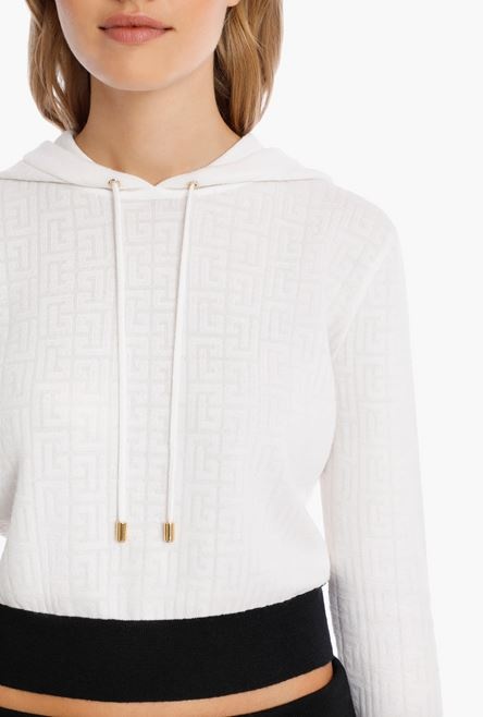 Cropped bicolor wool sweatshirt with embossed Balmain monogram - 6