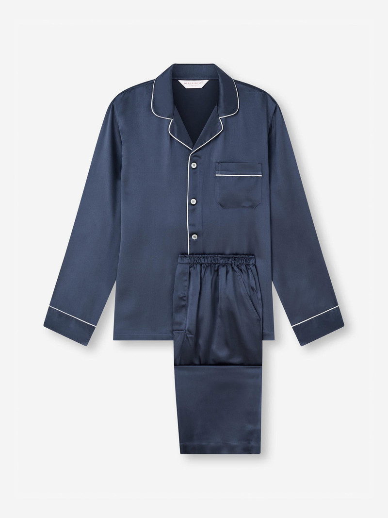 Derek Rose Men's Pyjamas Bailey Silk Satin Navy outlook