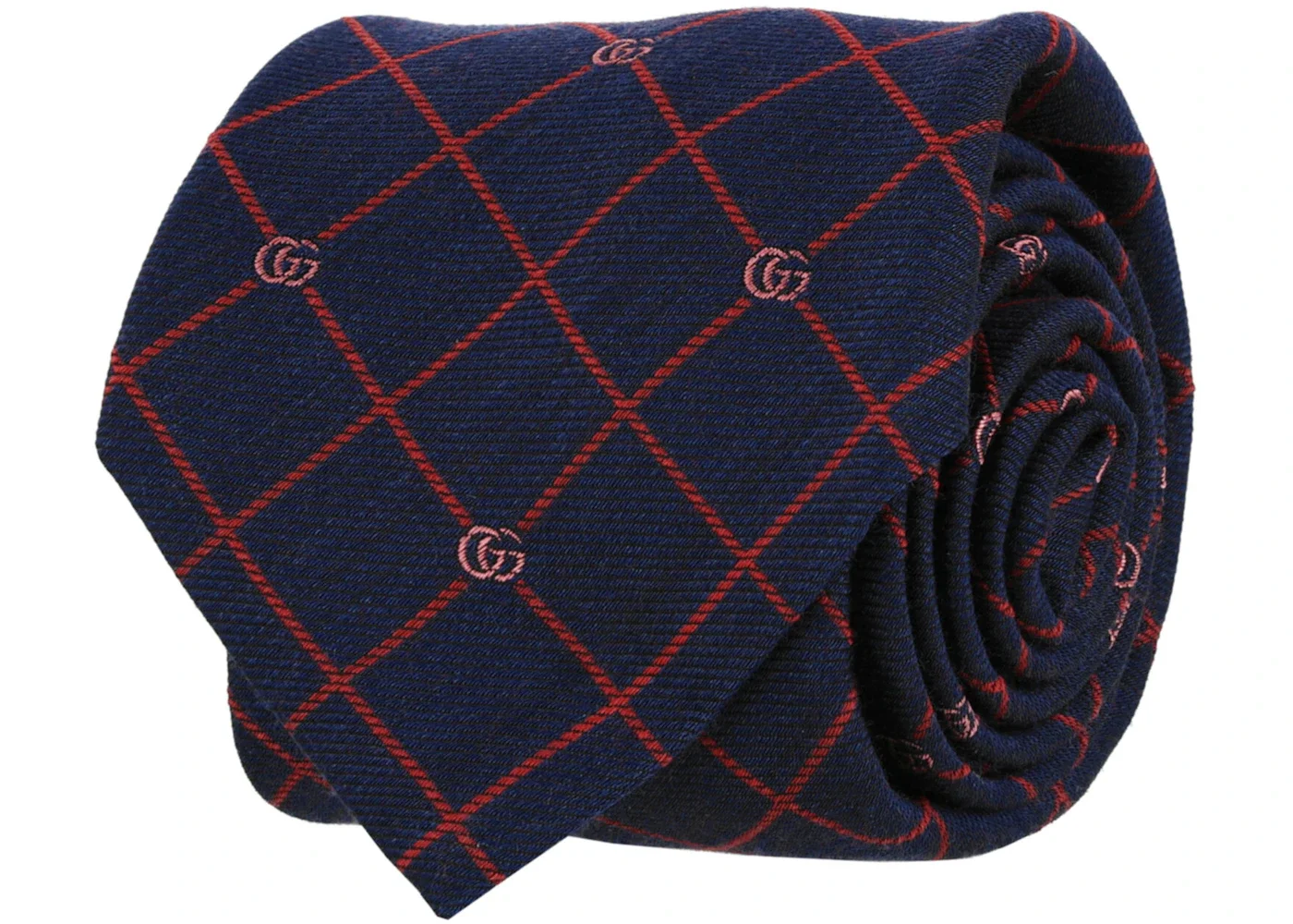 Gucci Double G and Check Silk Jacquard Tie Blue Red - 1