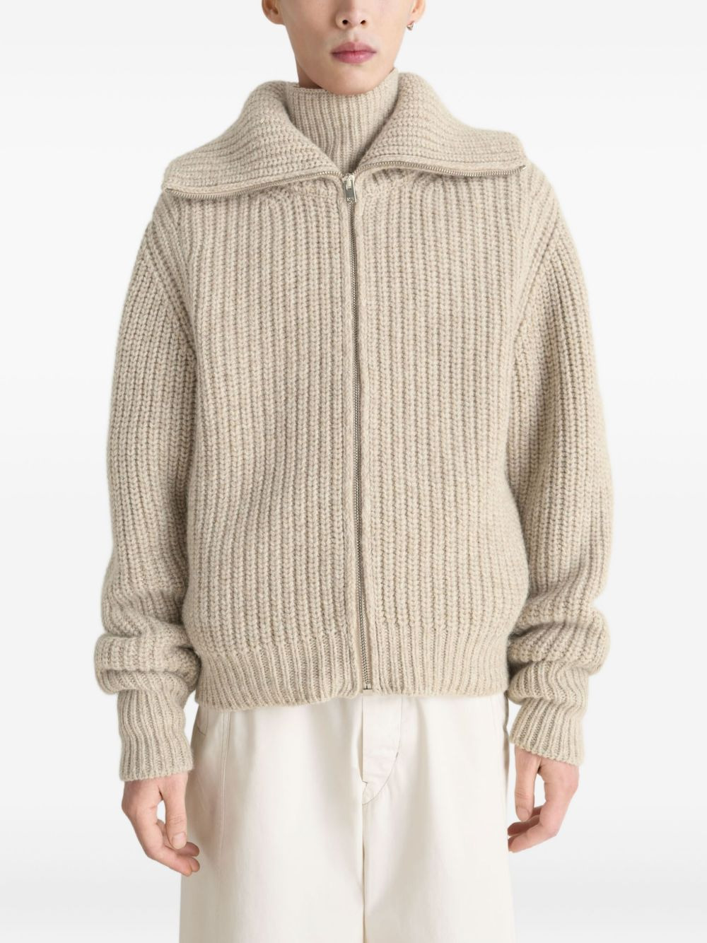 ribbed zip-fastening cardigan - 3