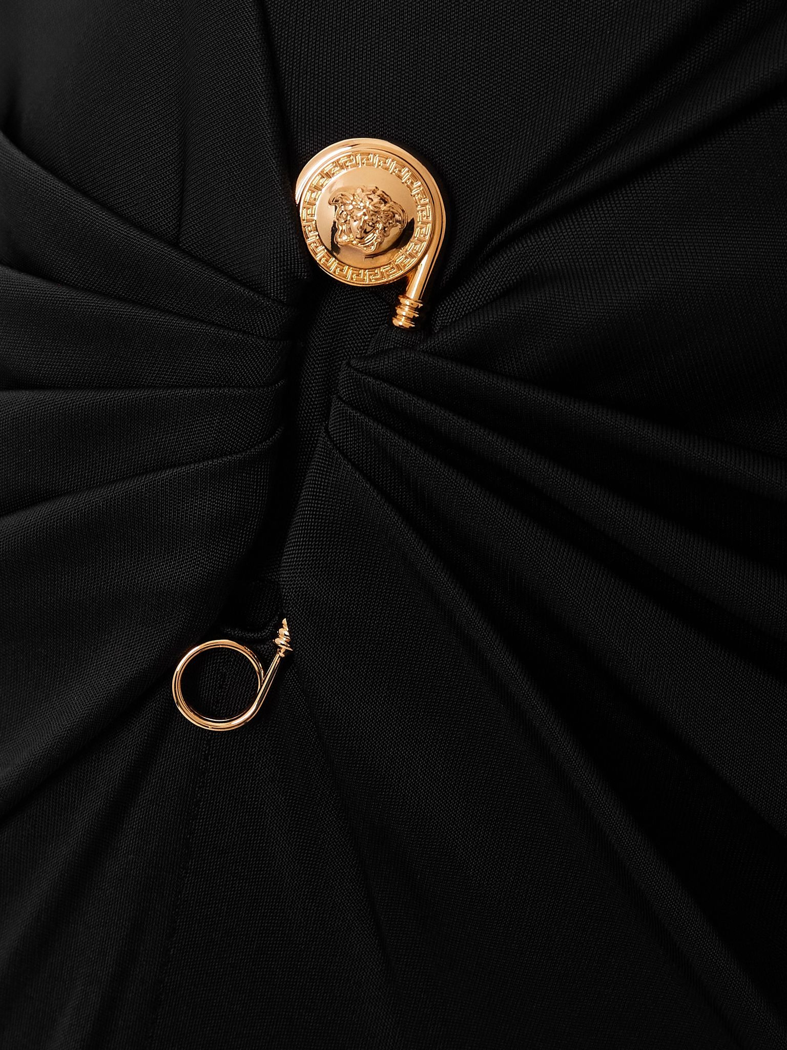 Embellished draped stretch-jersey gown Black - 4