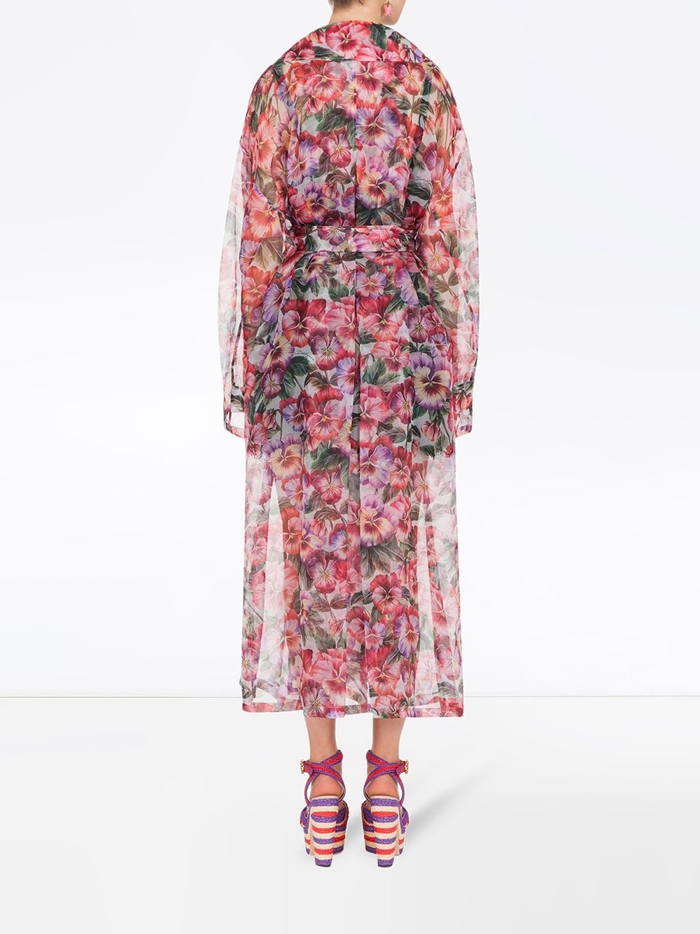 floral-print organza trench coat - 3