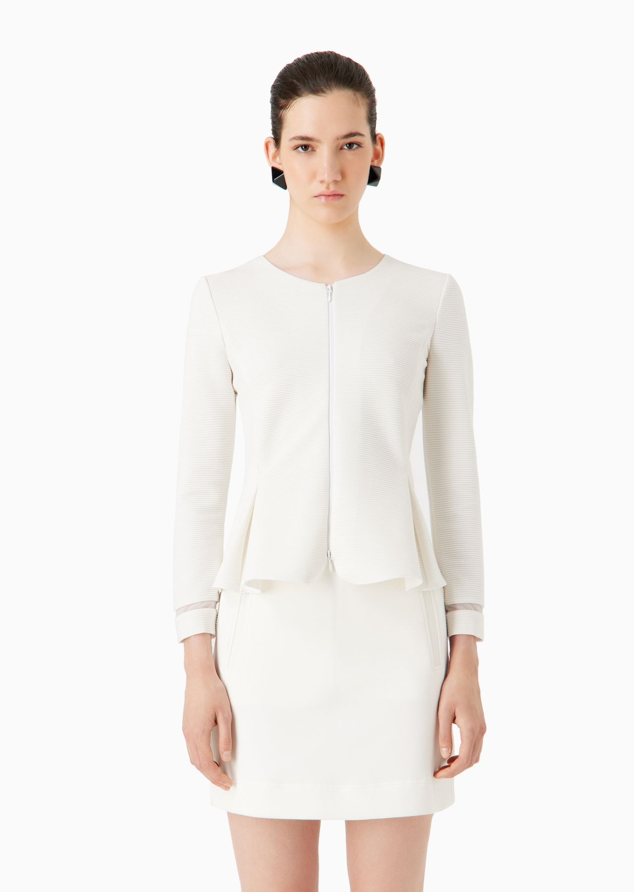 Ottoman jersey, single-breasted jacket with godet pleats - 2