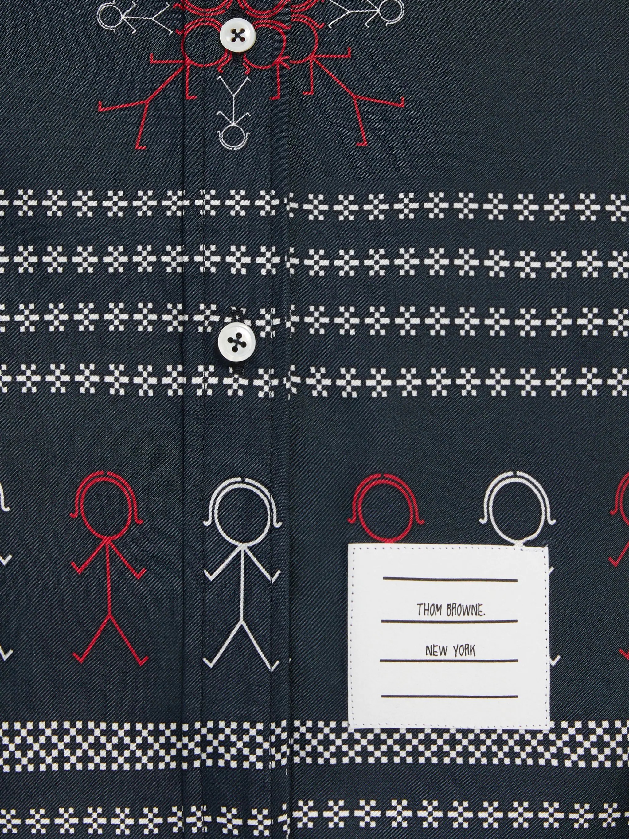 Multicolor Silk Twill Mrs. Thom Falling Snowflake Print Knee Length Round Collar Shirtdress - 5