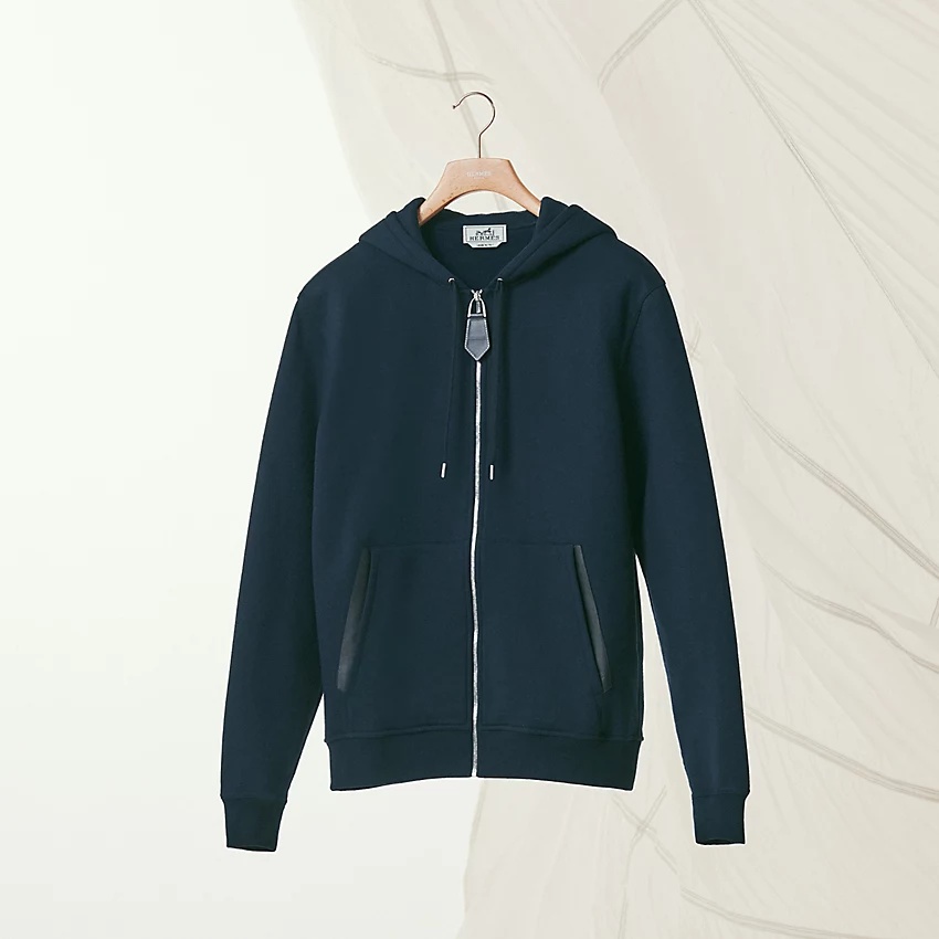 Jogging zipped hooded sweater with leather detail - 4