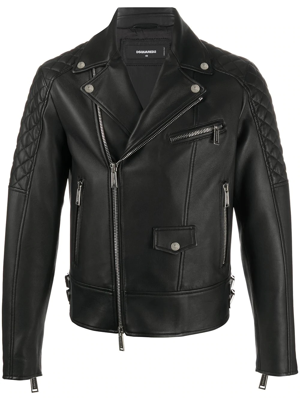 quilted detailed biker jacket - 1