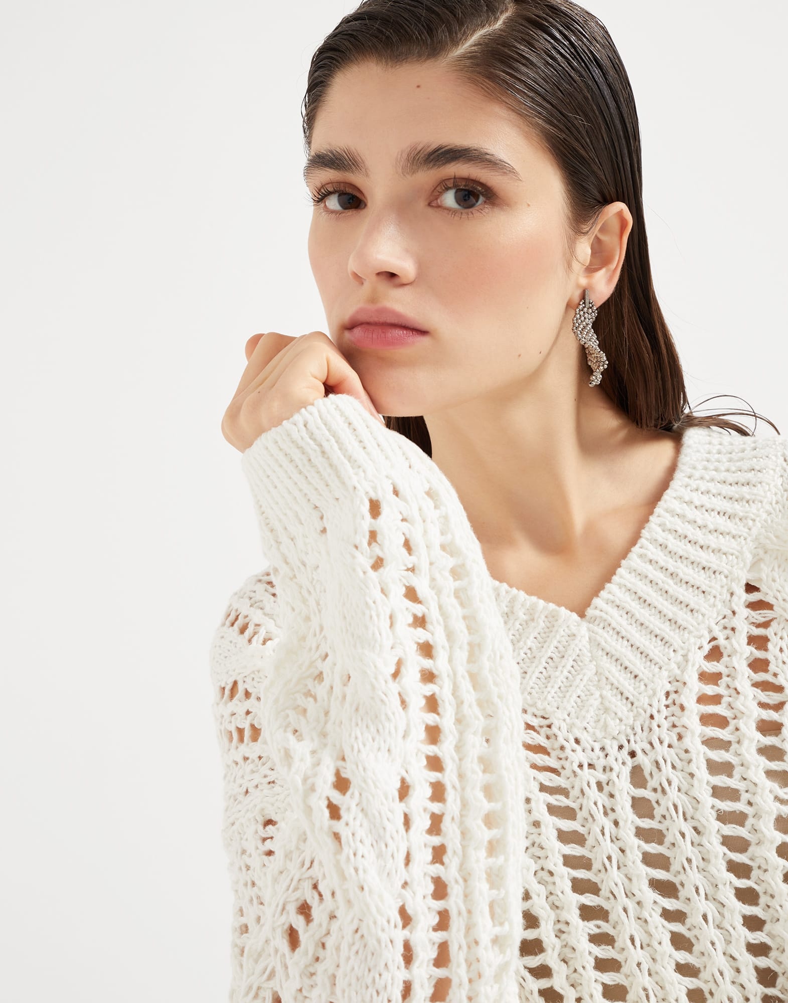 Jute and cotton cable & mesh sweater - 3