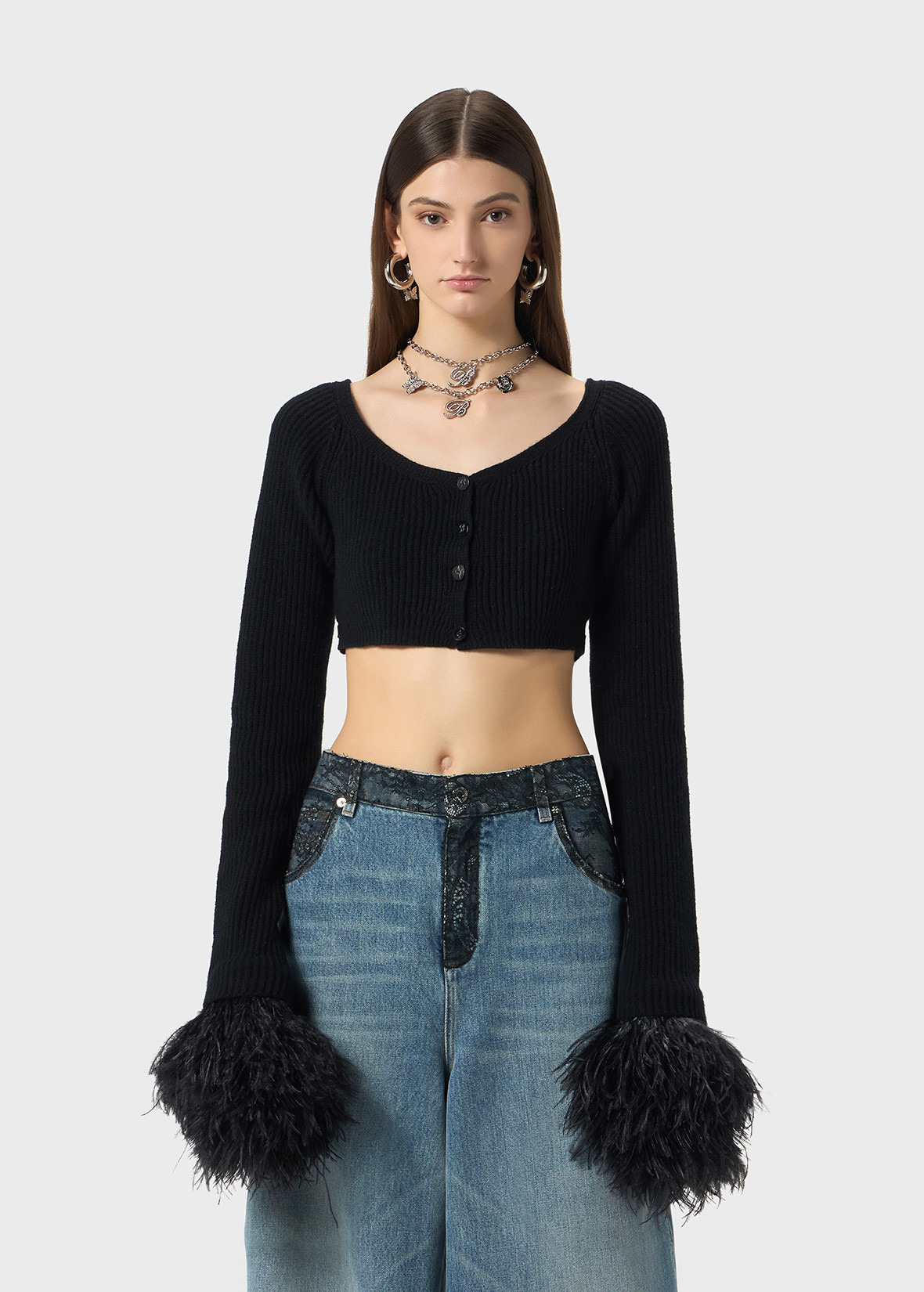WOOL CARDIGAN WITH FEATHERS - 3