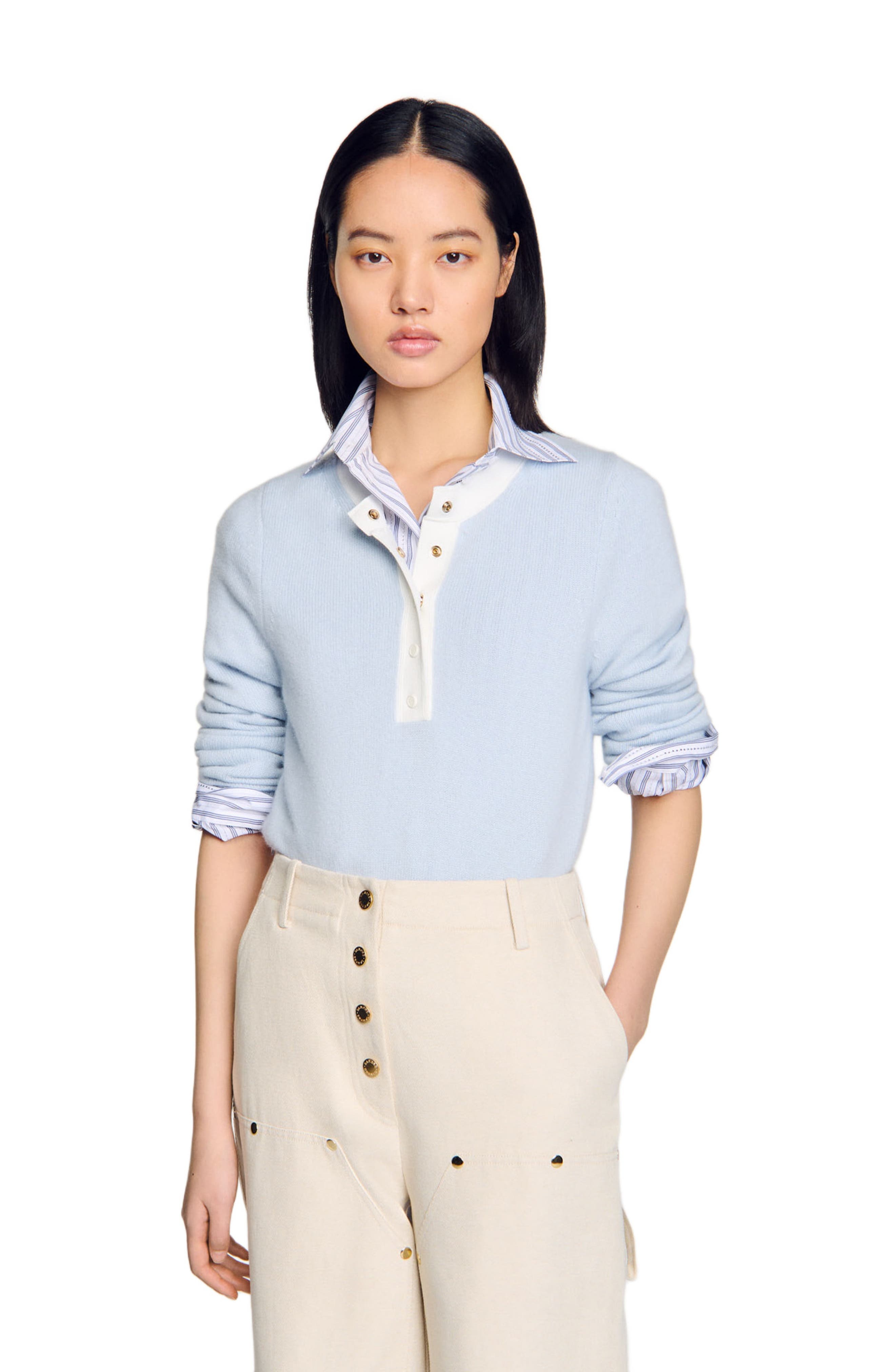 SANDRO Wool and cashmere sweater in Sky Blue at Nordstrom - 3
