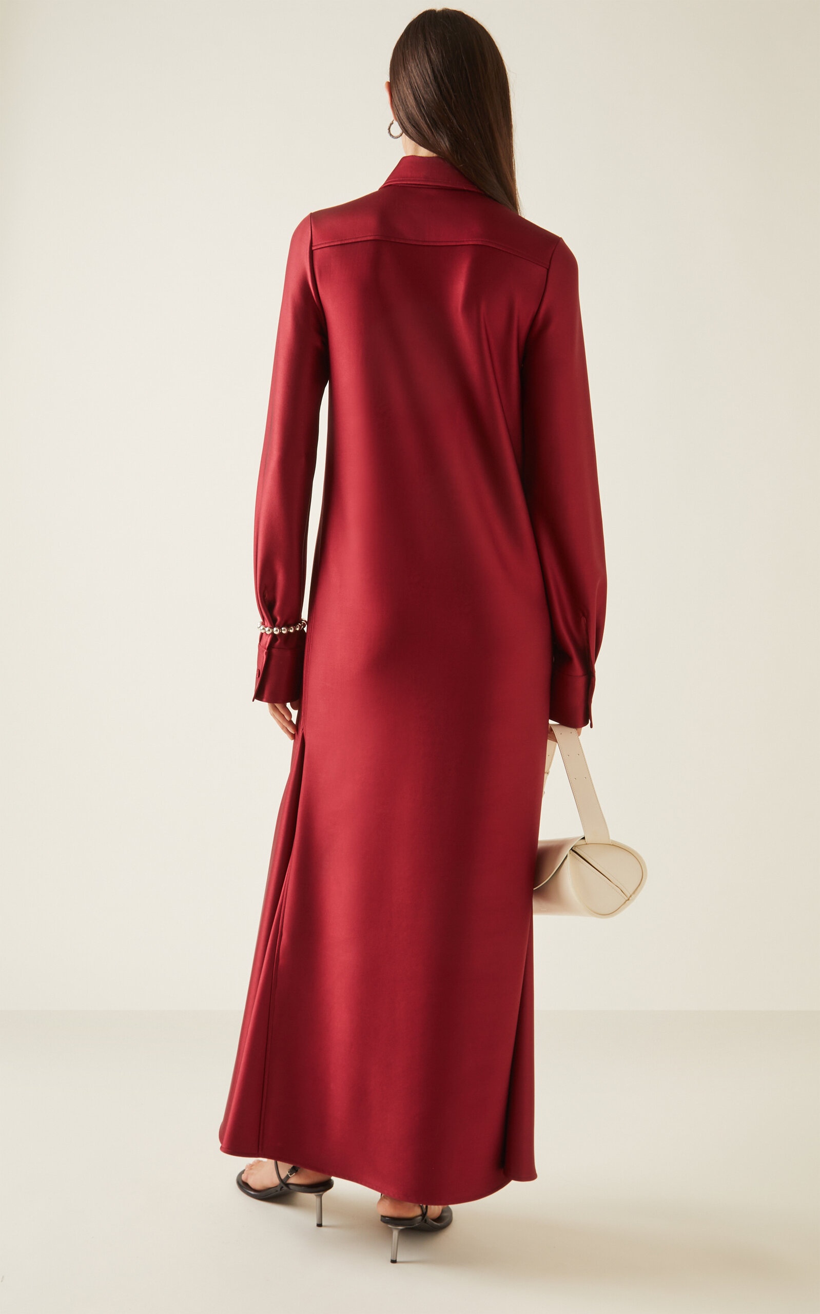 Satin Maxi Shirt Dress red - 4
