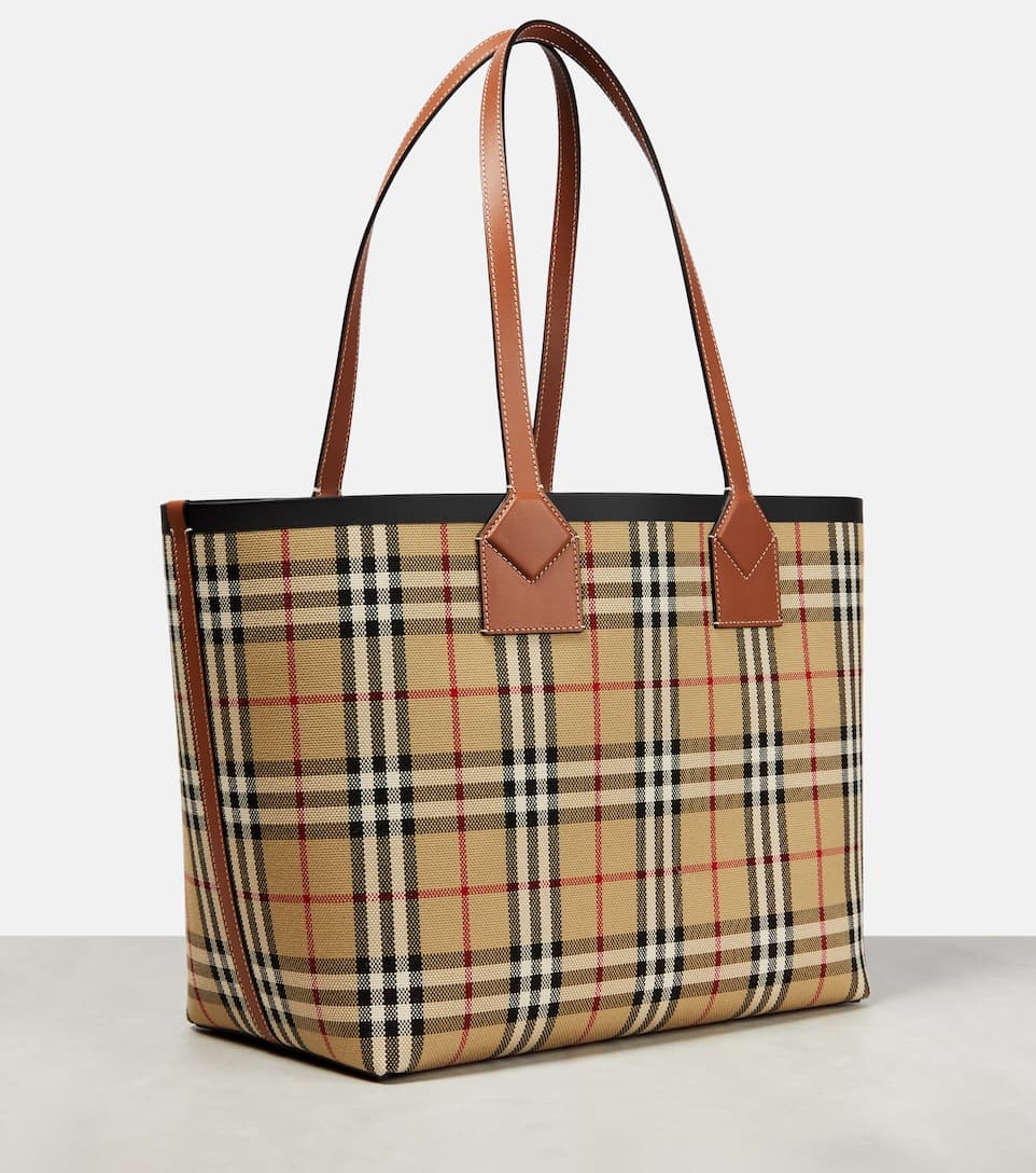 Checked jacquard cotton canvas tote bag - 4