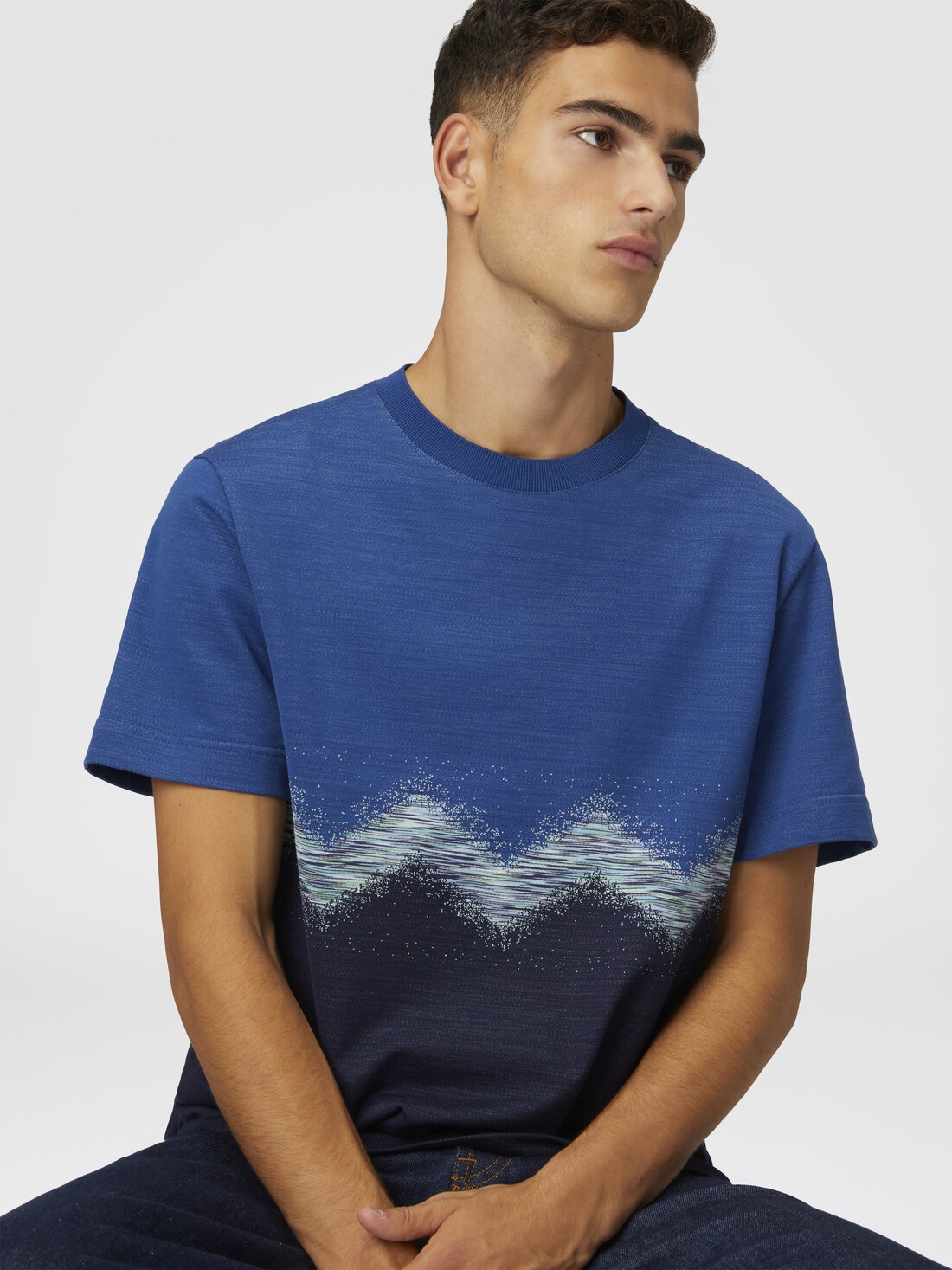 Cotton crewneck T-shirt with slub zigzag - 4