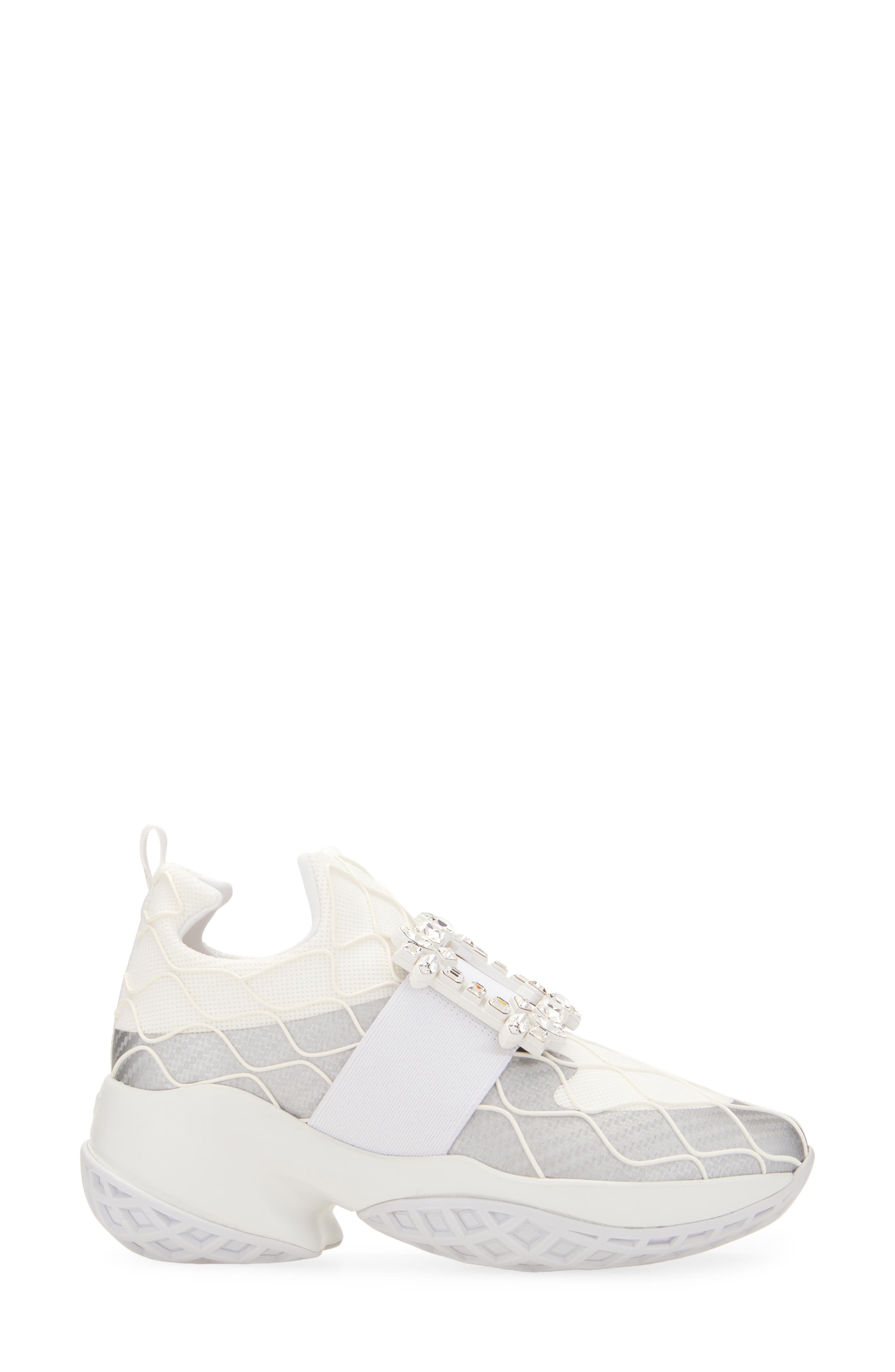 Roger Vivier Viv Run Crystal Embellished Buckle Sneaker in Argento/Bianco at Nordstrom - 3