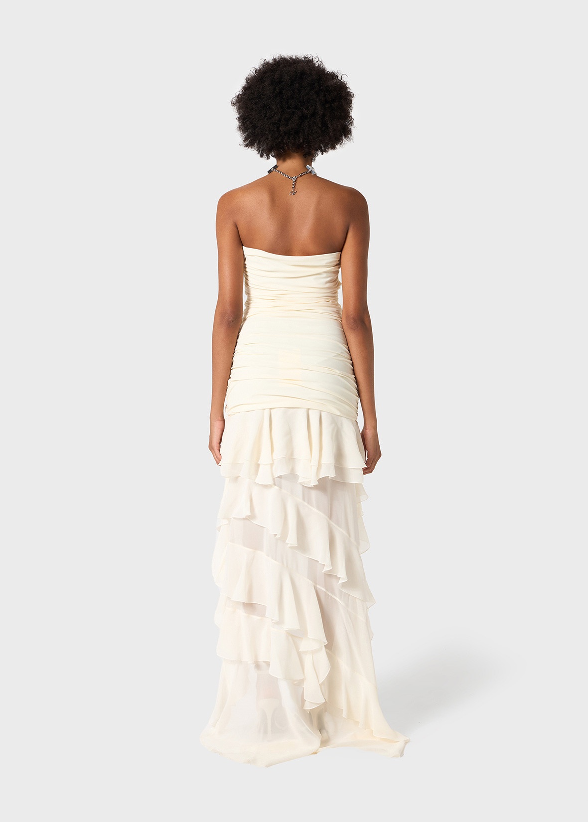 JERSEY BUSTIER DRESS WITH CHIFFON FLOUNCES - 4