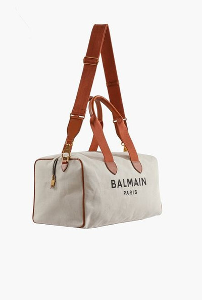 Balmain Ecru canvas B-Army 44 bag with brown leather panels outlook