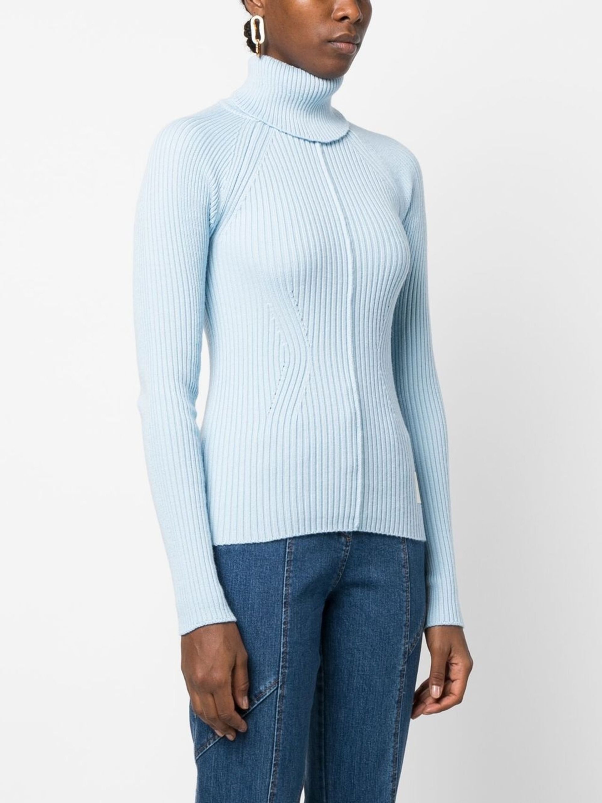 Blue Ribbed Wool Sweater - 3