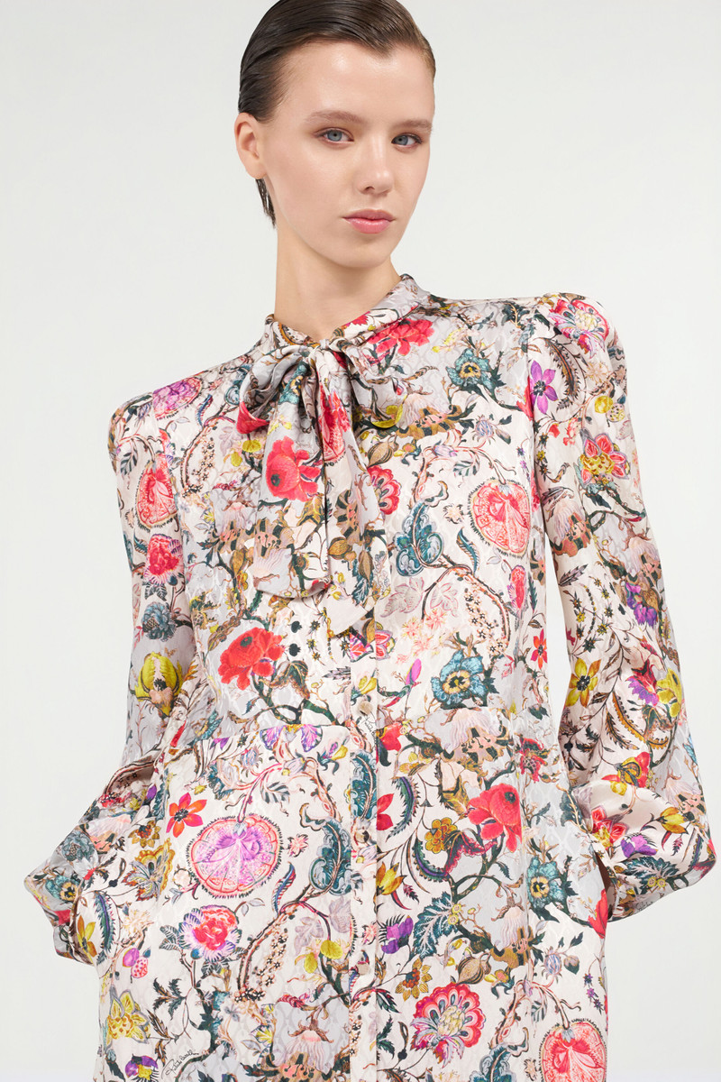 Long Silk Dress with Florentine Flowers Print 6