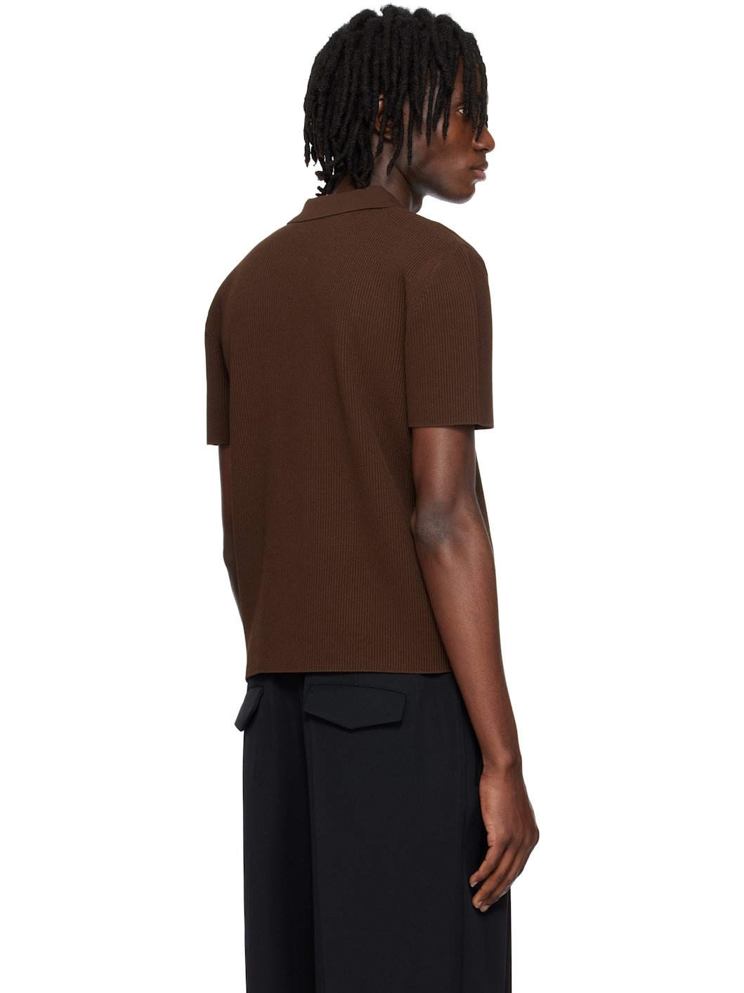 Brown Compact Knit Classic Polo - 3