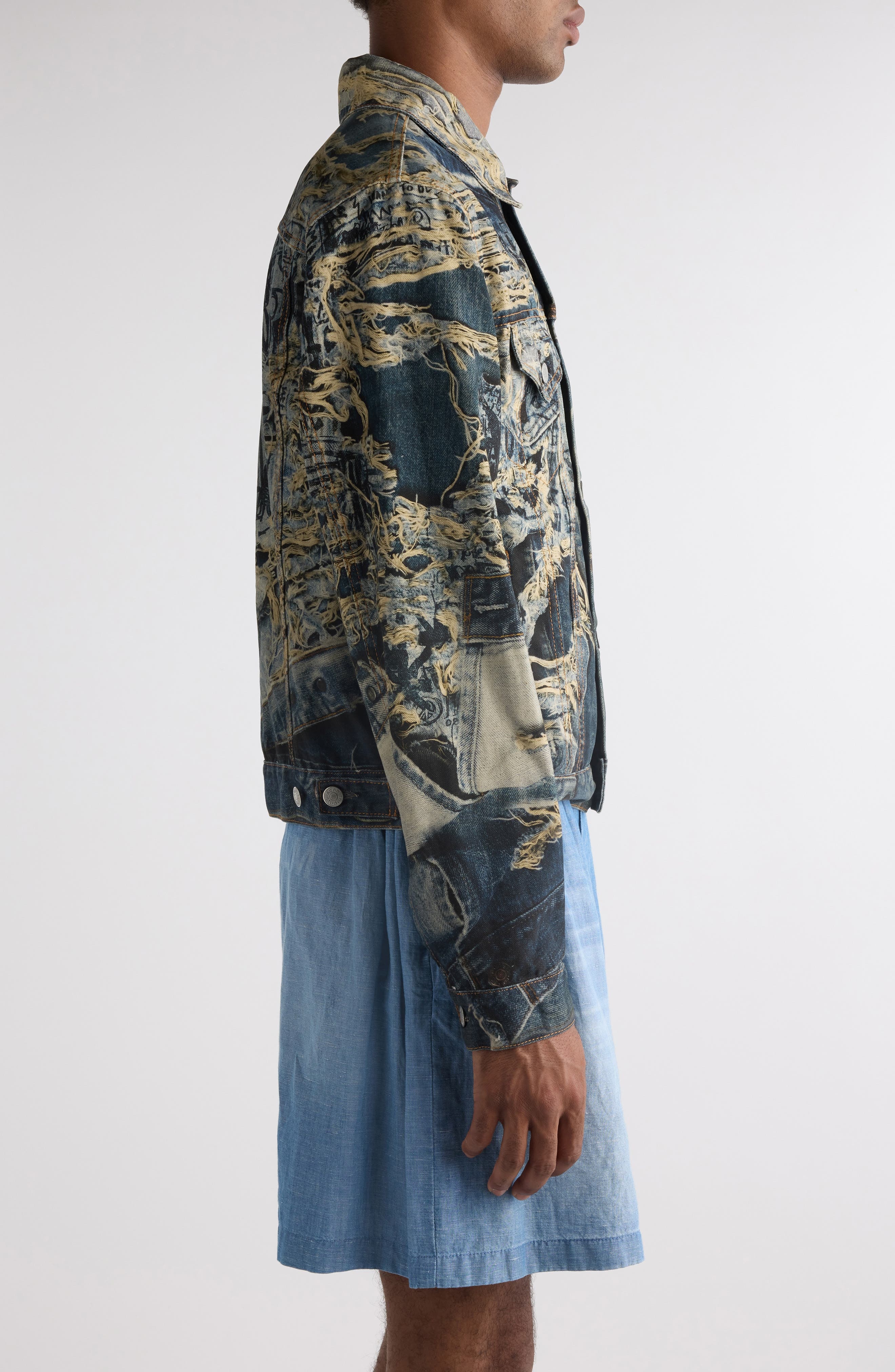 Acne Studios Trompe l'Oeil Print Denim Jacket in Mid Blue at Nordstrom - 4