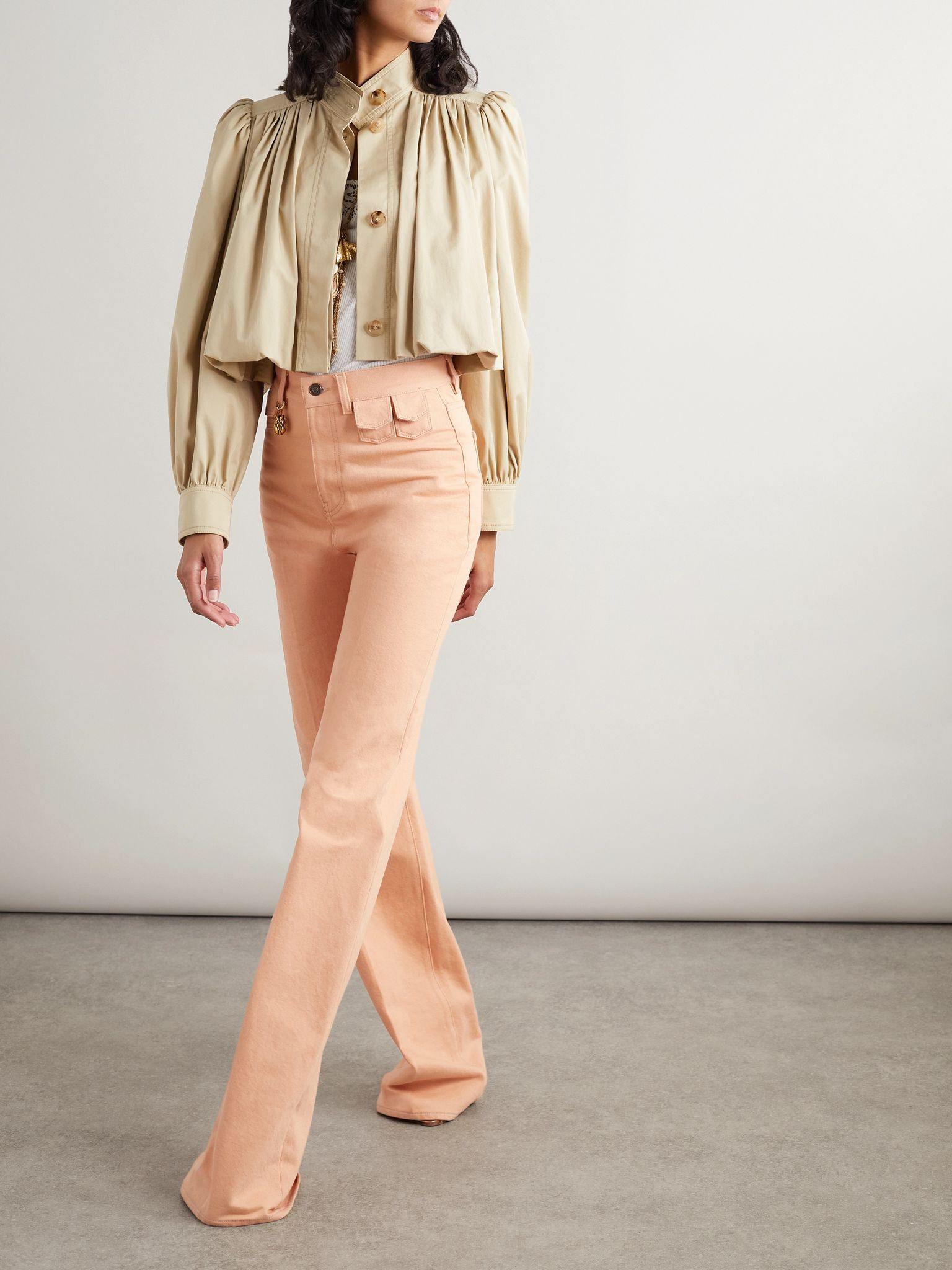 Gathered cotton-twill jacket Beige - 2