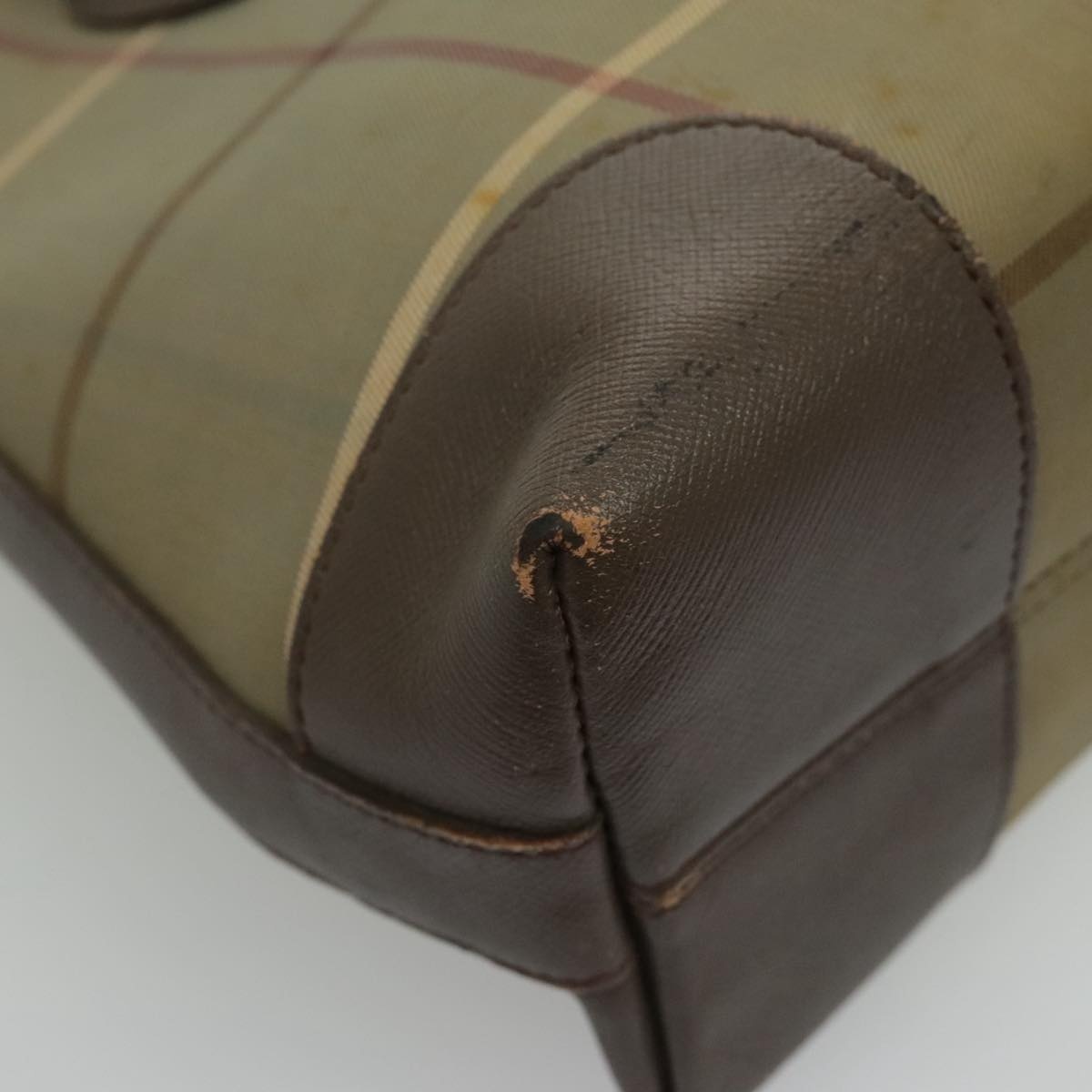 Burberry Nova Check Hand Bag Canvas Leather Brown Gold - 9