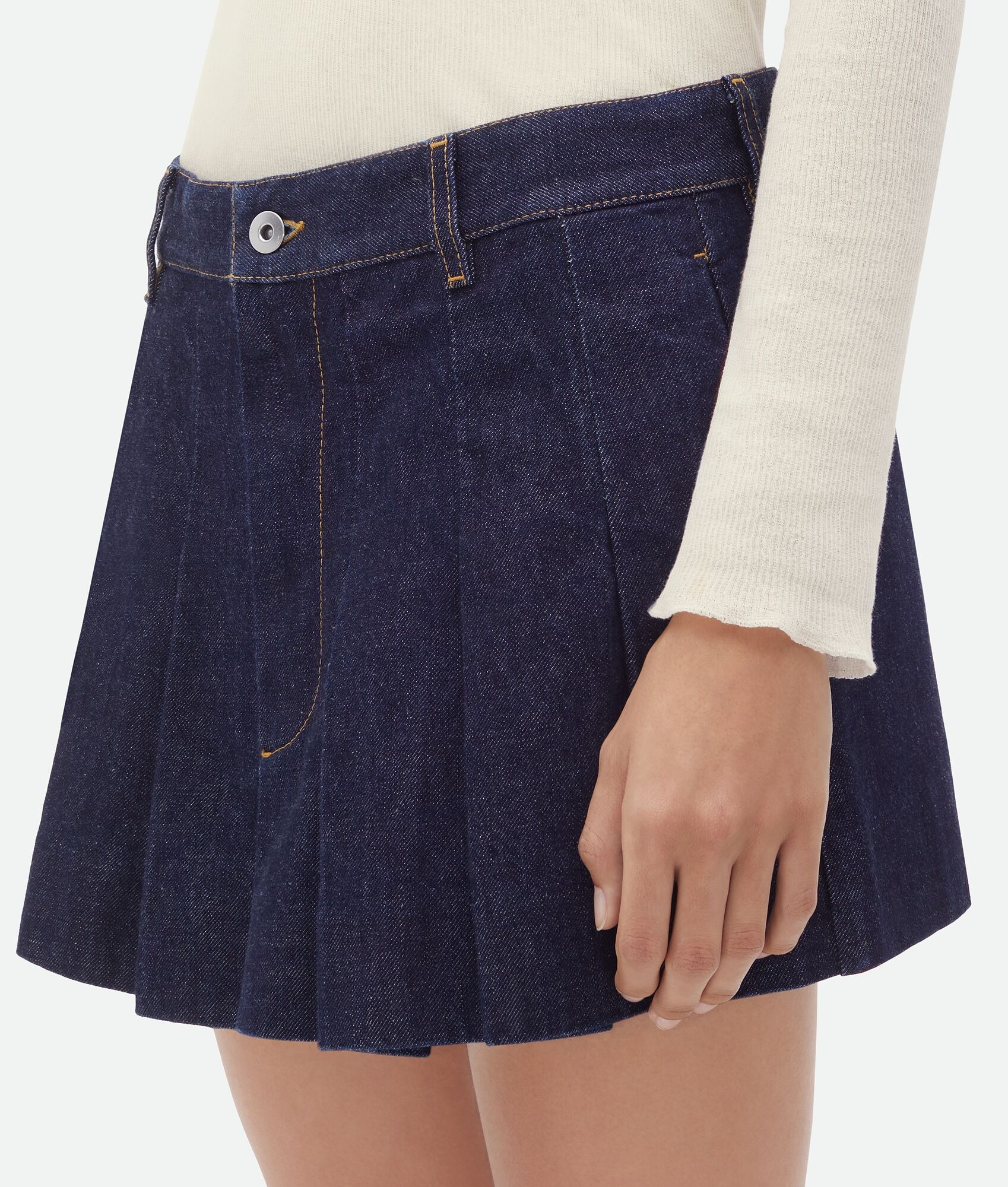 Pleated Denim Mini Skirt - 5