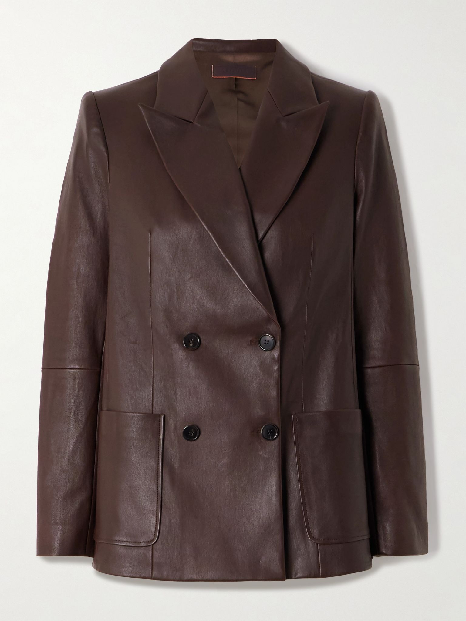 Jones double-breasted leather blazer Brown - 1