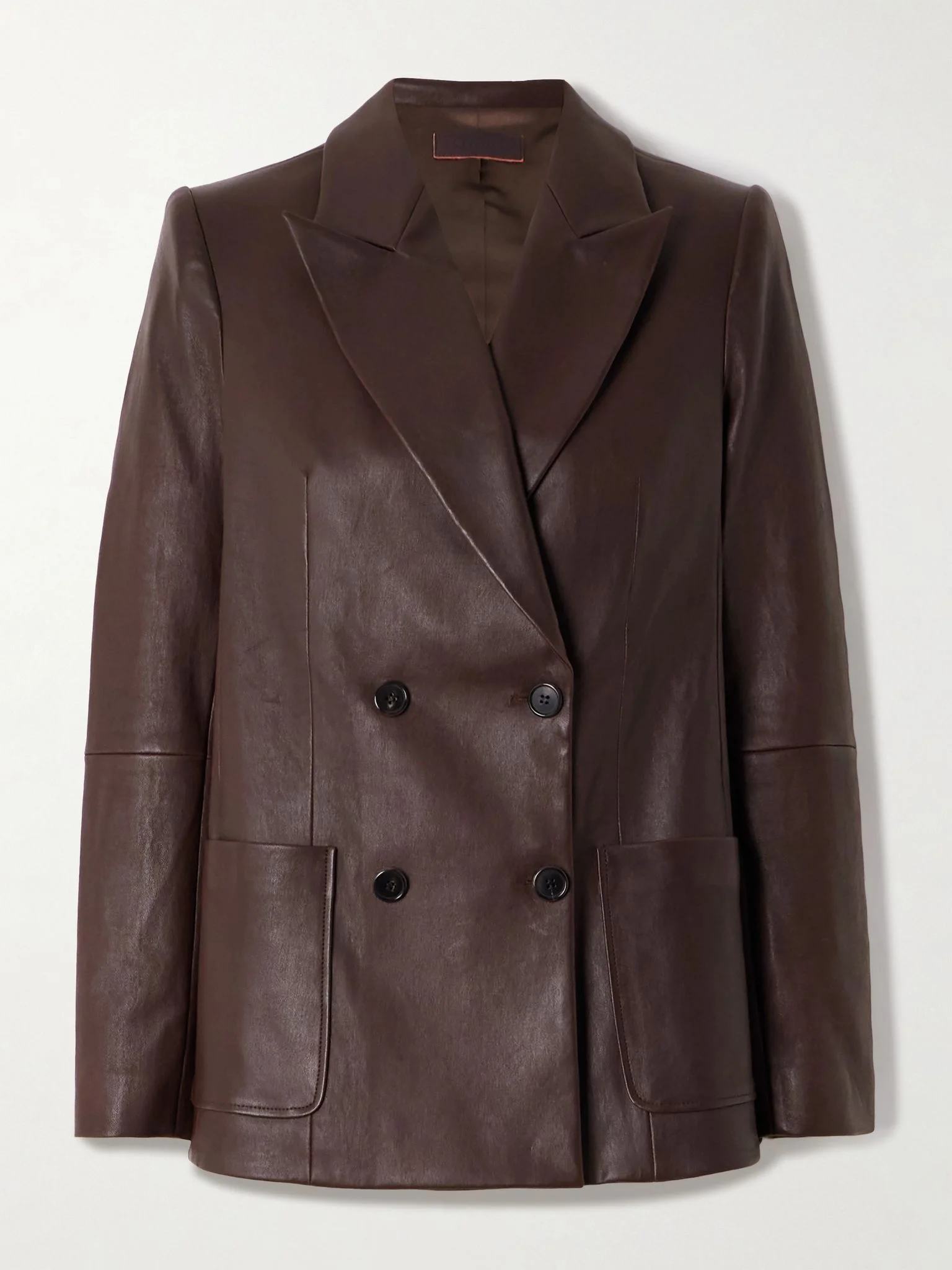 Jones double-breasted leather blazer Brown - 1