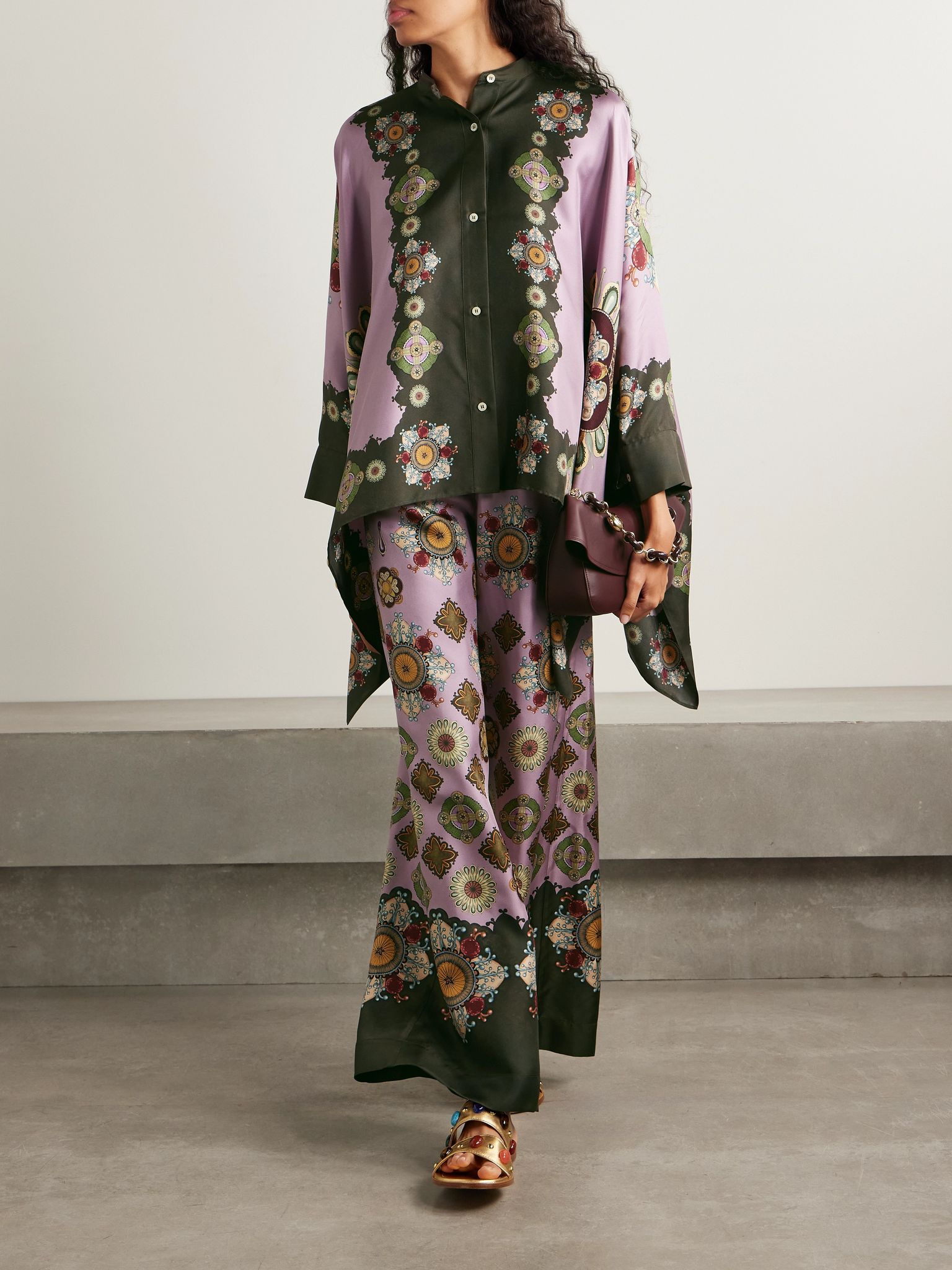 Icon Foulard draped printed silk-twill shirt Purple - 2